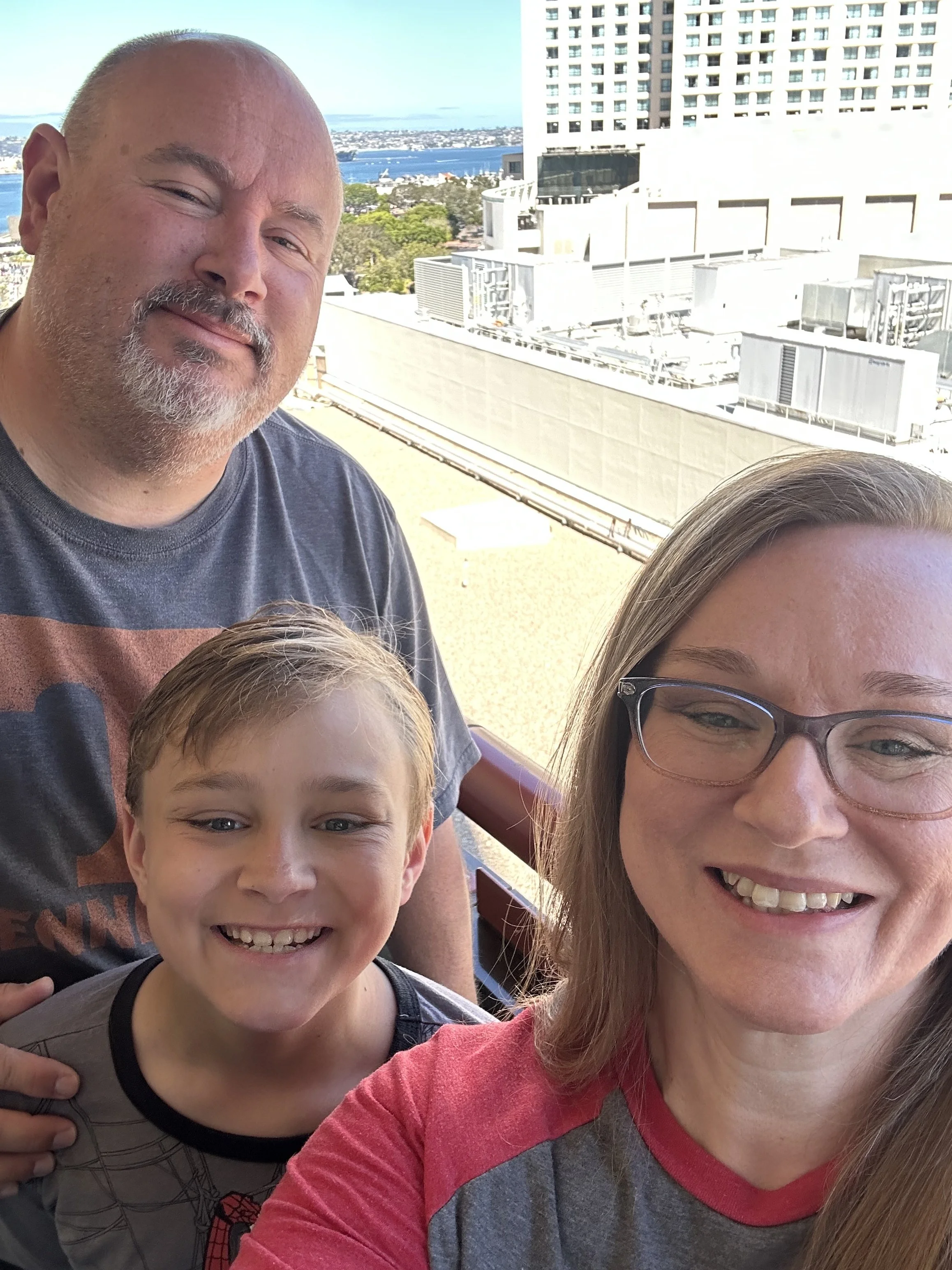 A group selfie on the balcony at the Marriott Marina in San Diego, California. 