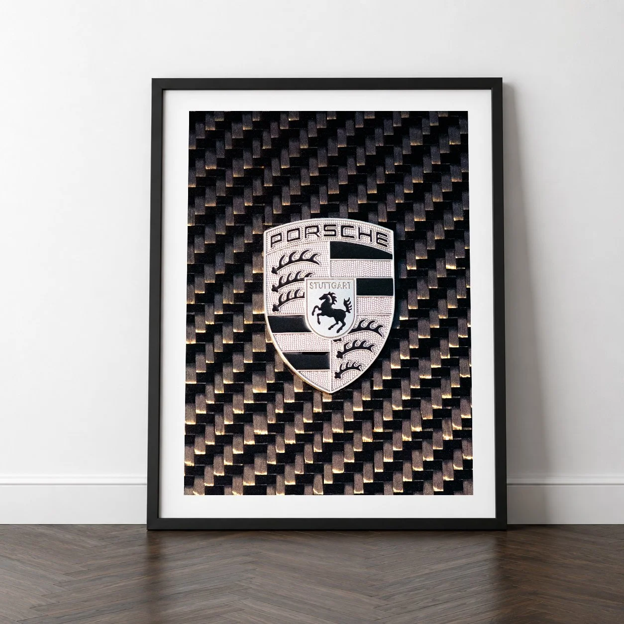 PORSCHE BADGE ON CARBON FIBRE 24