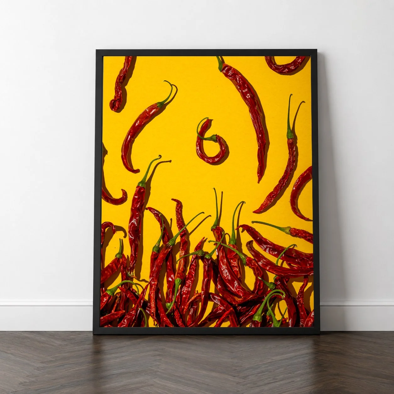DRIED CHILLI PEPPERS ON YELLOW 20" x 30" PRINT