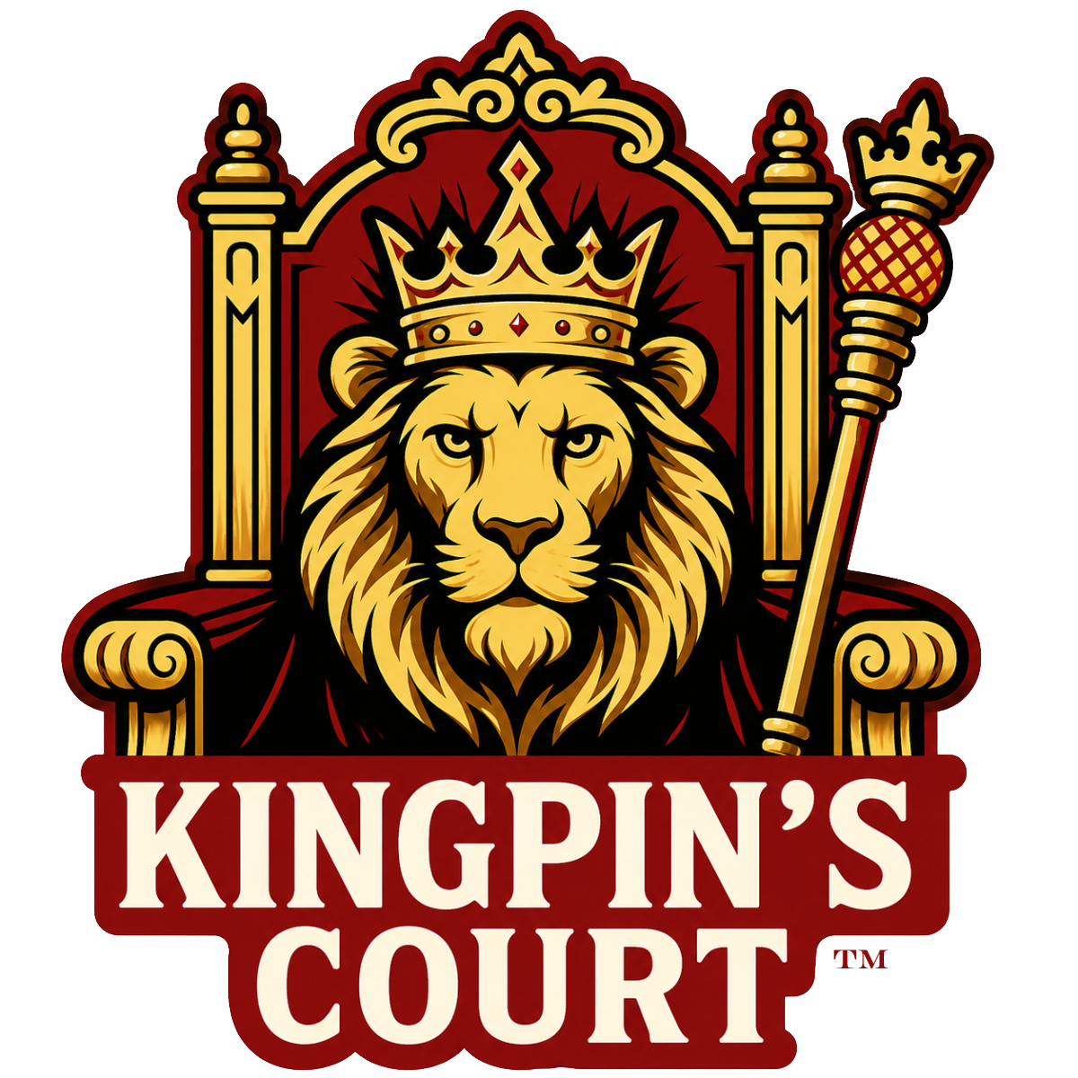 Kingpin’s Court logo featuring a crowned lion seated on a throne and holding a scepter, with “KINGPIN’S COURT™” beneath.
