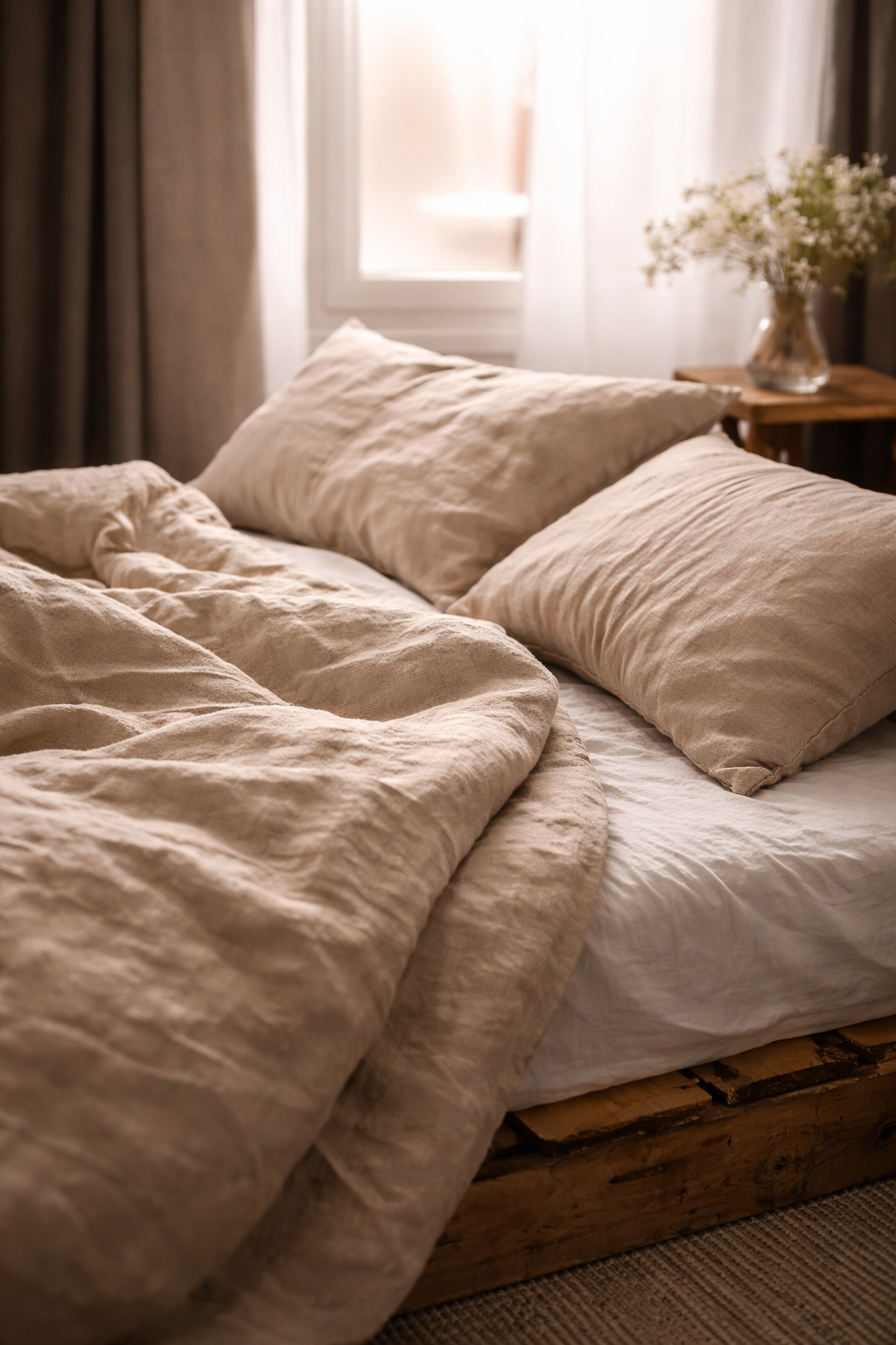 Ruhiges Schlafzimmer in warmen Naturtönen