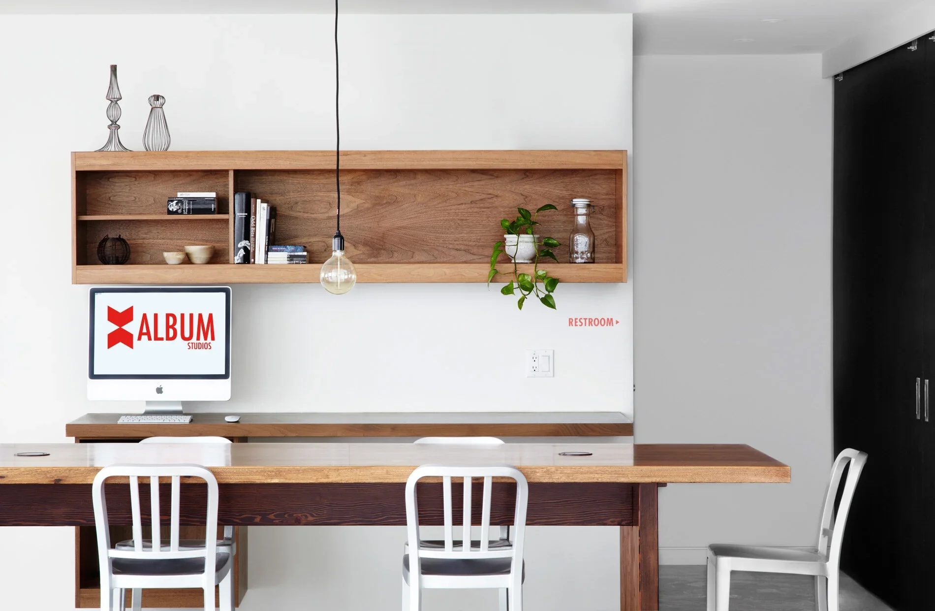 Studio A client table and shelving 