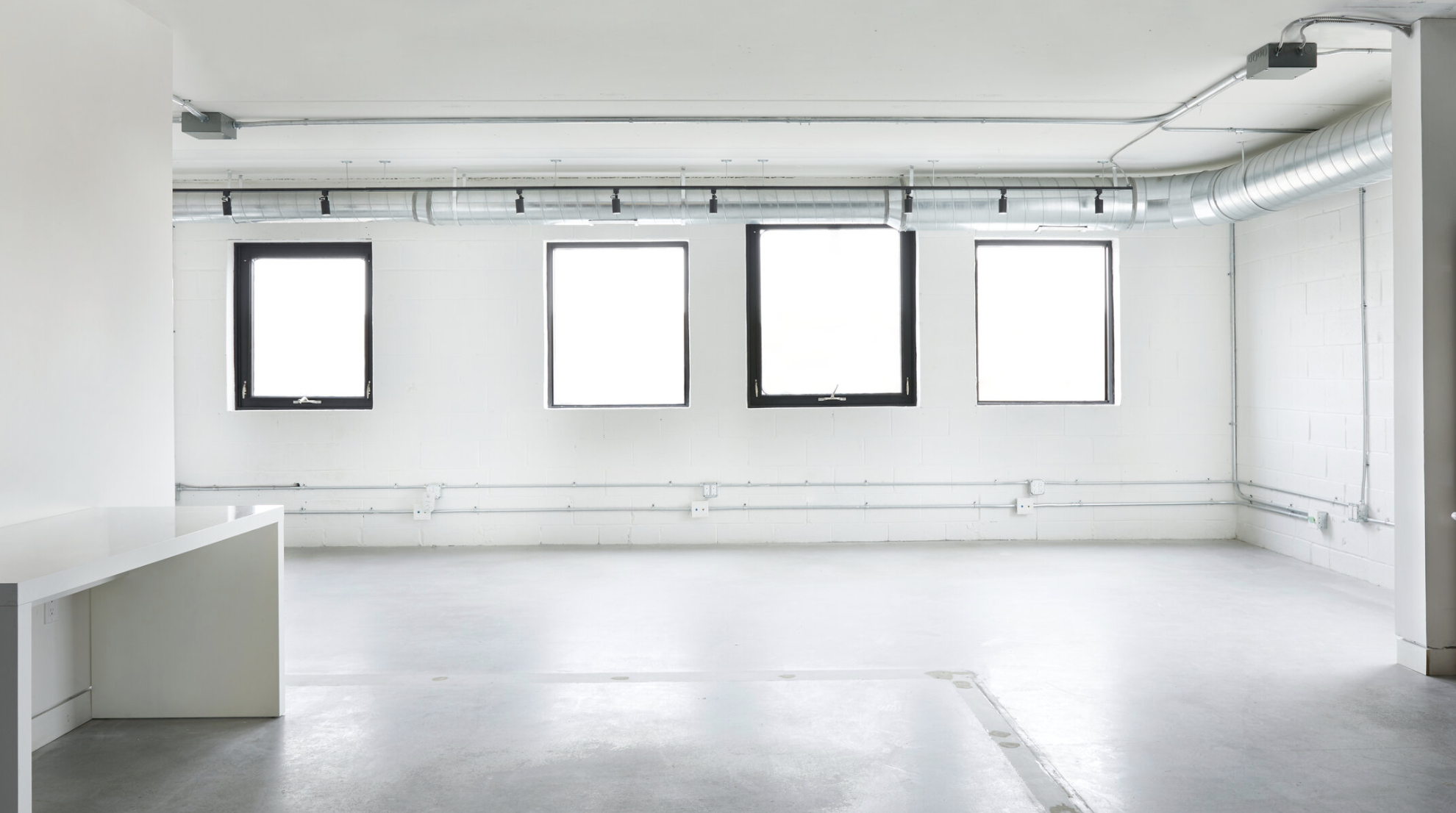 North facing windows inside a loft style photography studio