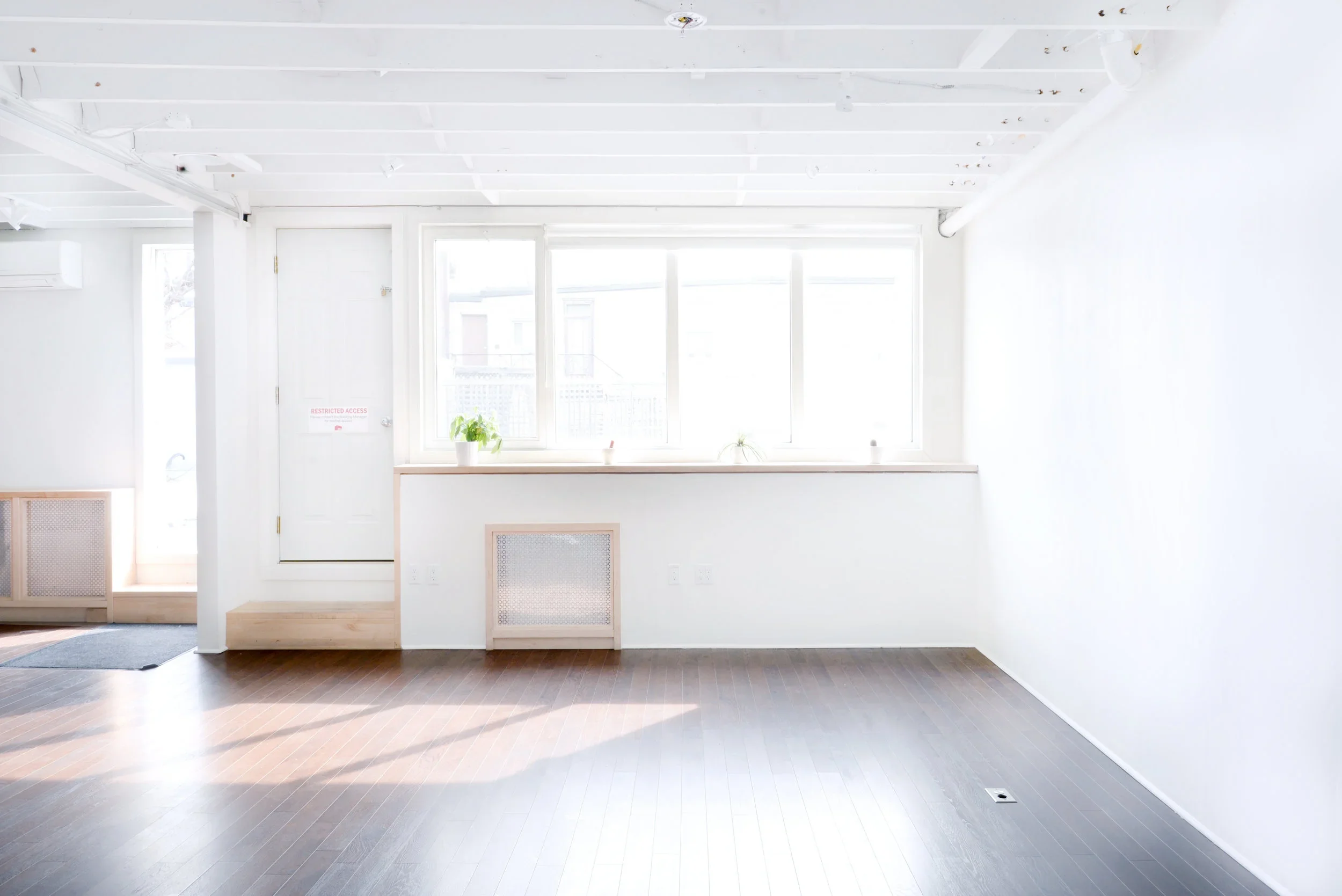 Sunlight coming through east facing windows, hardwood floors, and windowsill 