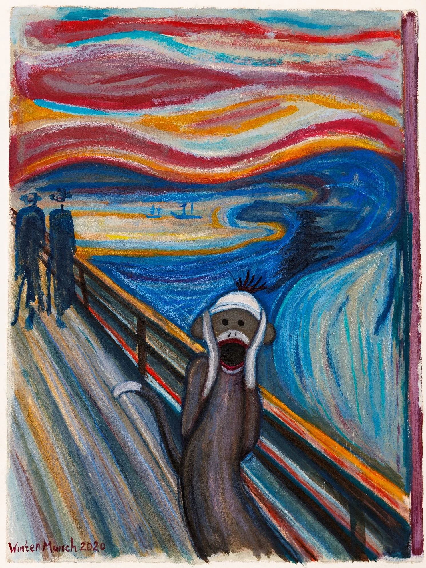 "The Sock Scream", a parody 
Charcoal and India ink  on paper
2020