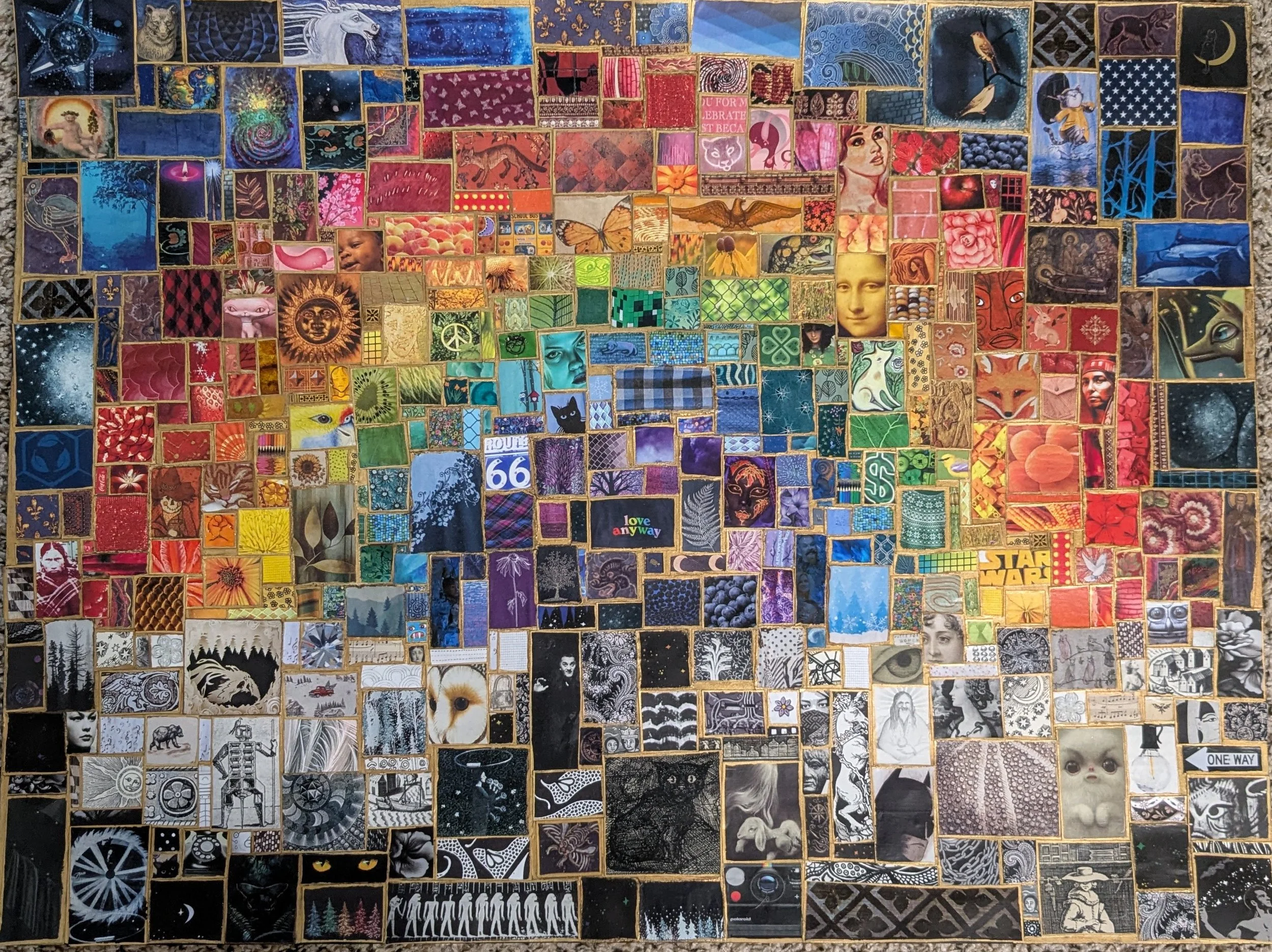 "Love Anyway"
Full collage with gold India ink borders on cotton paper
18" x 24"
2025