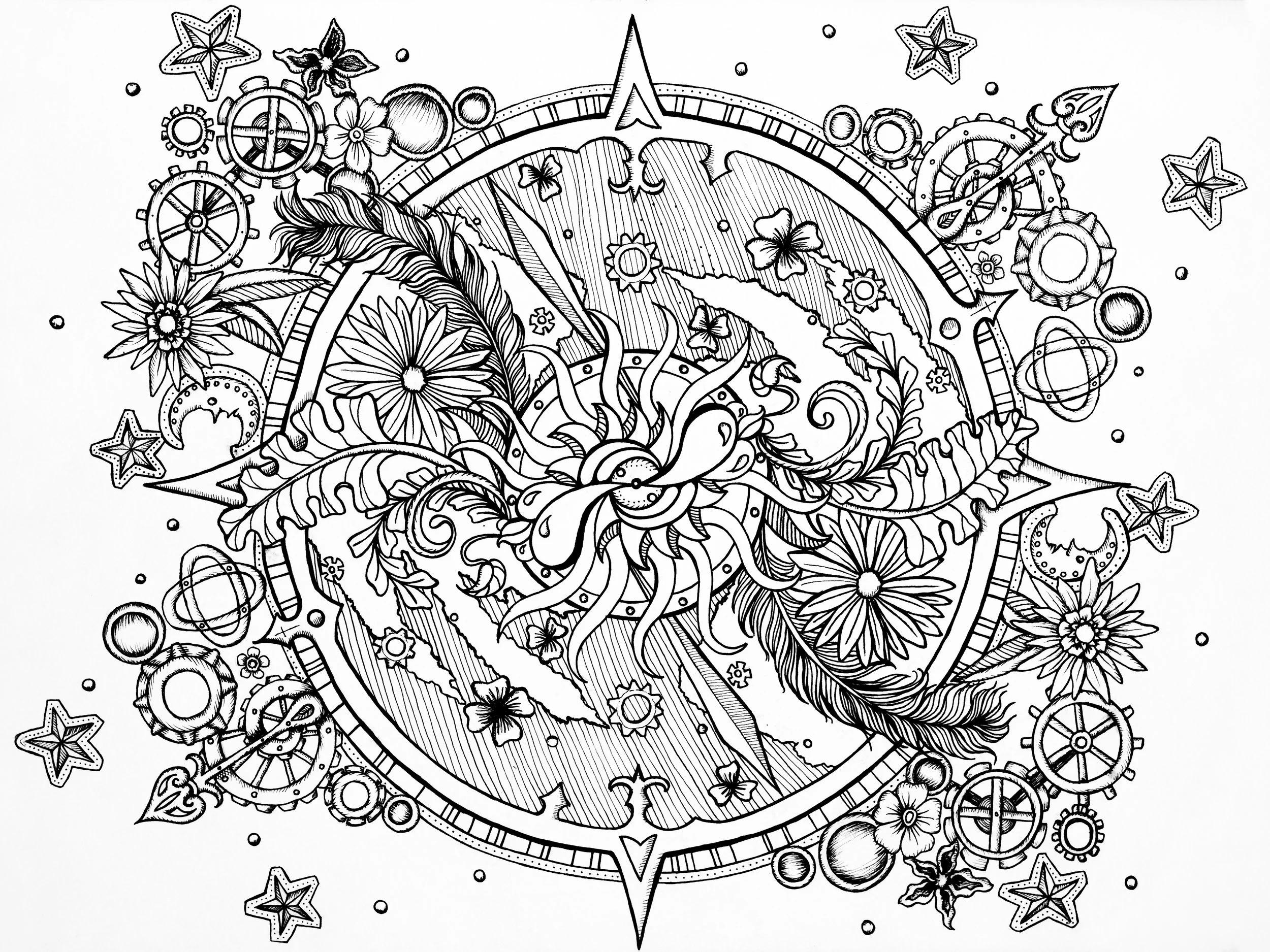"Mandala no. 3"
Pen and ink on paper
9" x 12" 
2016