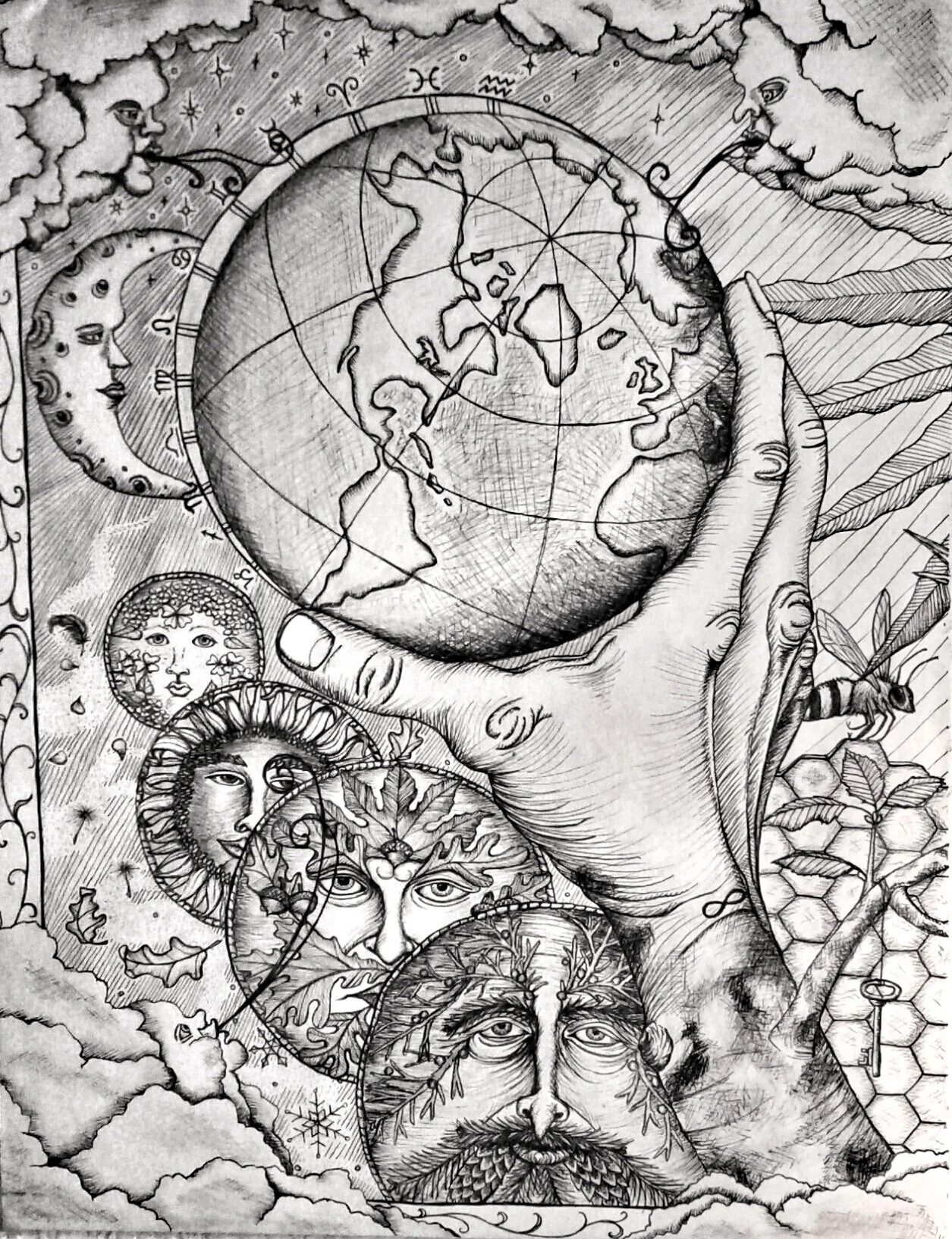 "Terrestrial Orbit"
Pen and ink on paper
8.5" x 11" 
2017