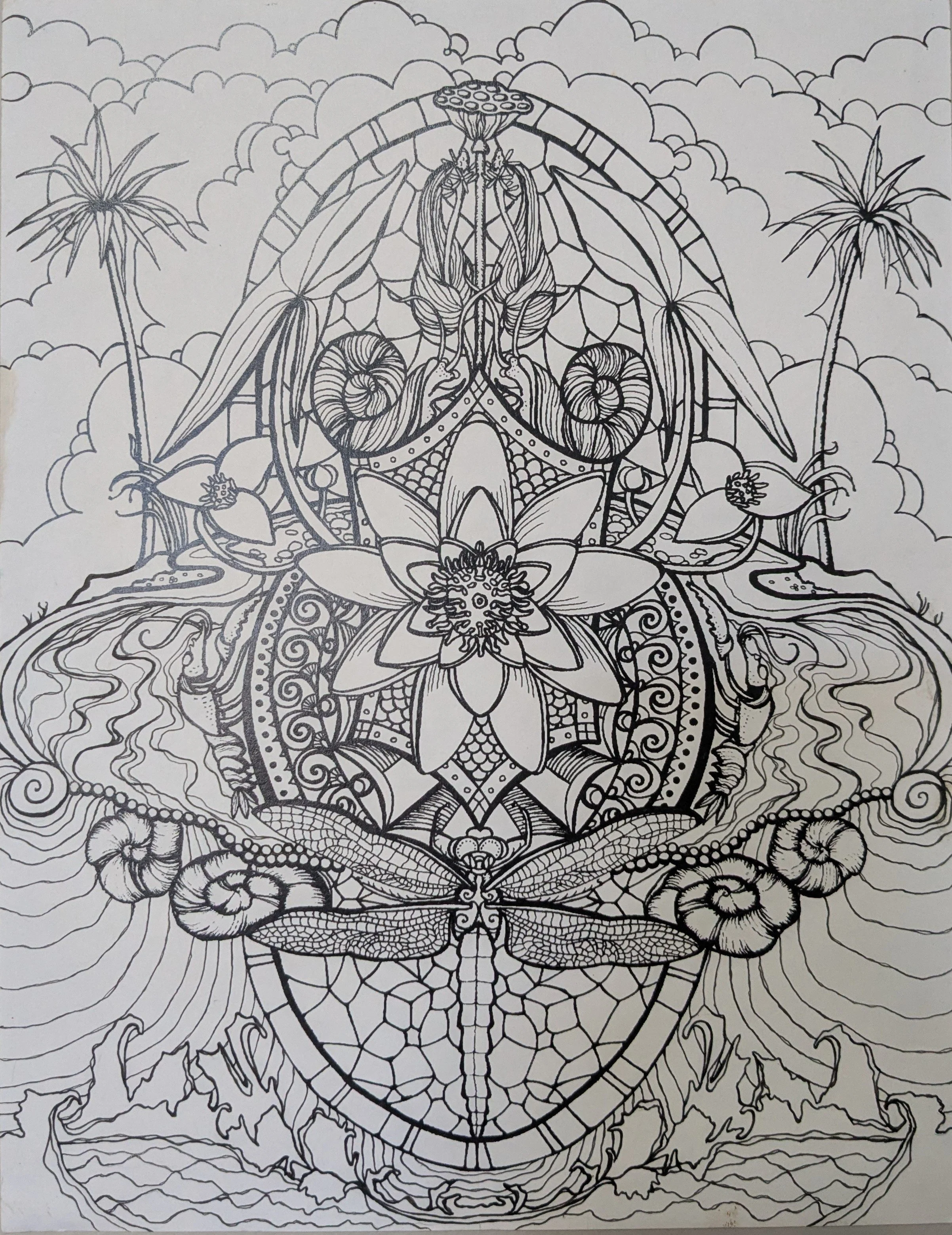 "Mandala no. 1"
Pen and ink on paper
  9" x 12" 
2015