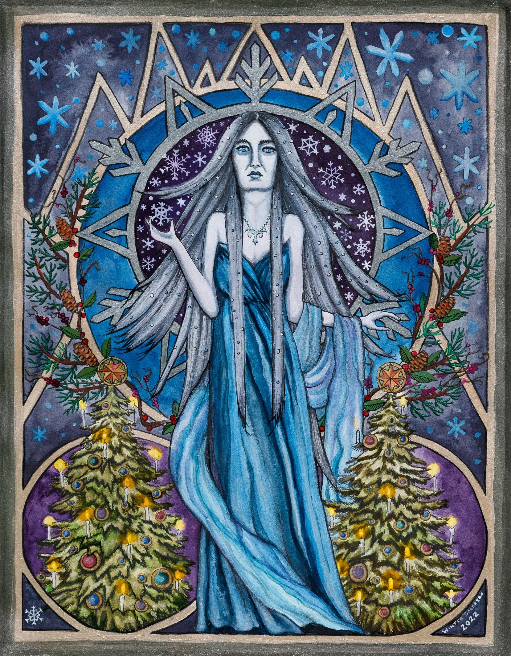 "Winter Witch"
Charcoal and India ink on paper
11" x 14" 
2022