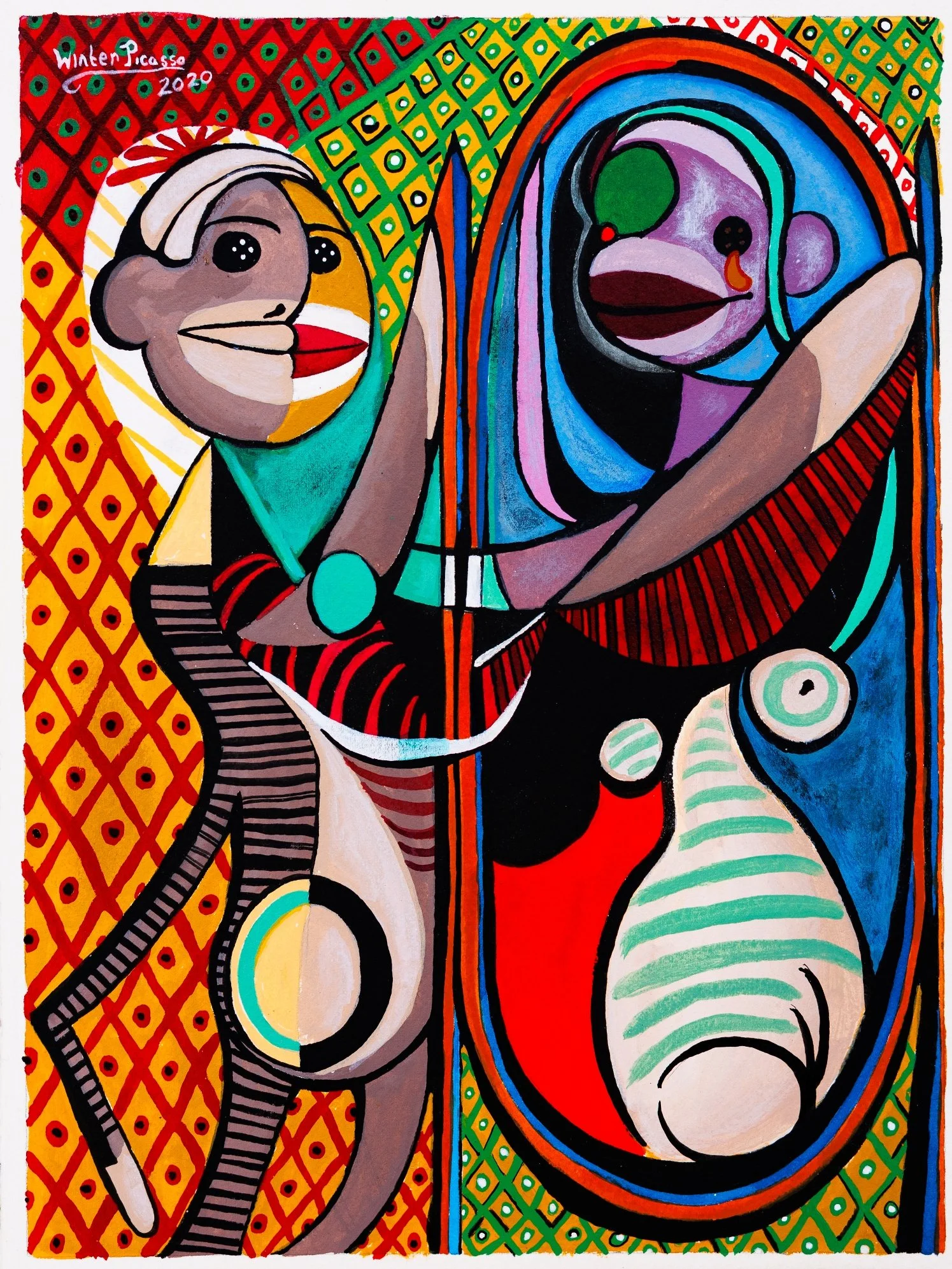 "Monkey before a Mirror", a parody 
Charcoal and India ink on paper
2020