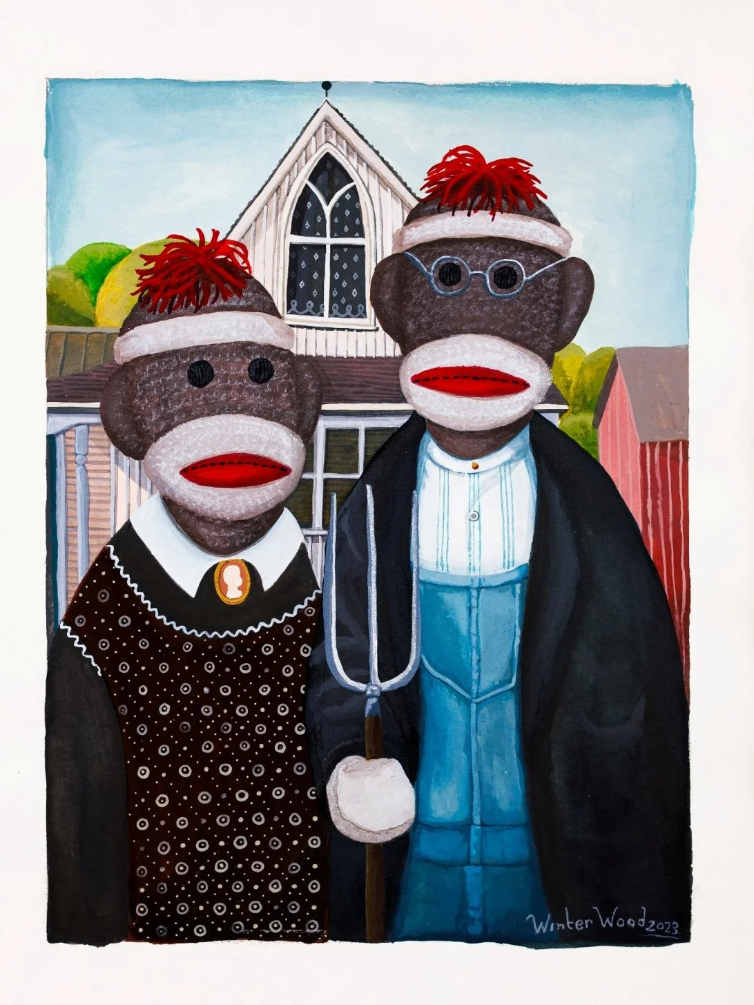 "Sock Monkey Gothic", a parody
Charcoal and India ink on paper
2023