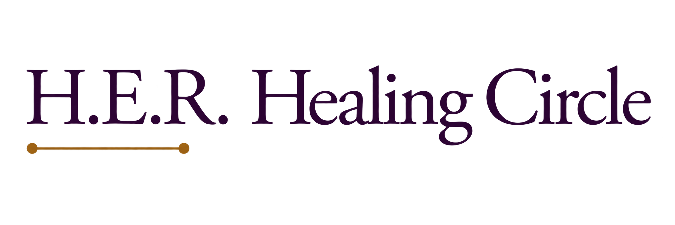 Logo for H.E.R. Healing Circle with purple text and a gold line beneath