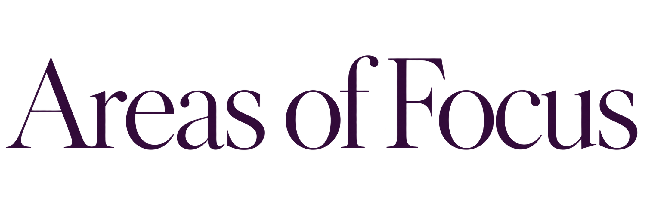 The logo displays the text 'Areas of Focus' written in large, purple, serif font on a black background.