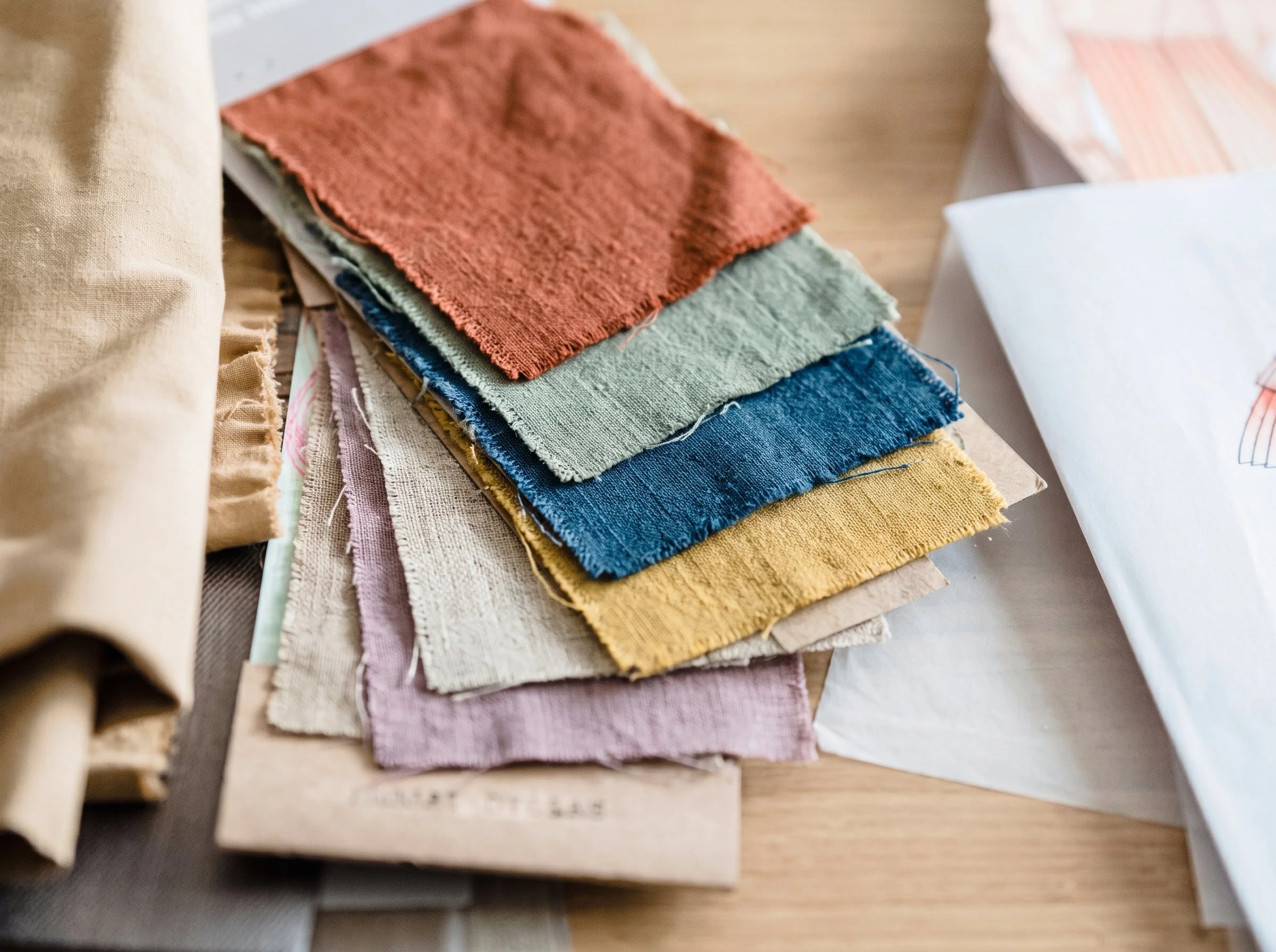 Wholesale linen and cotton blend fabric color swatches for bulk custom order inquiry at Novweave