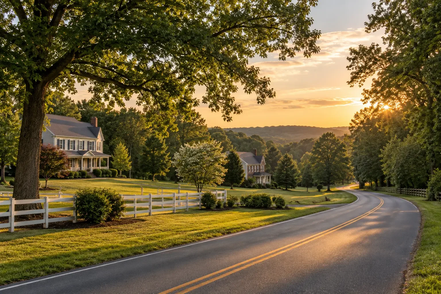Illustrative rural neighborhood and country road in King George County, Virginia