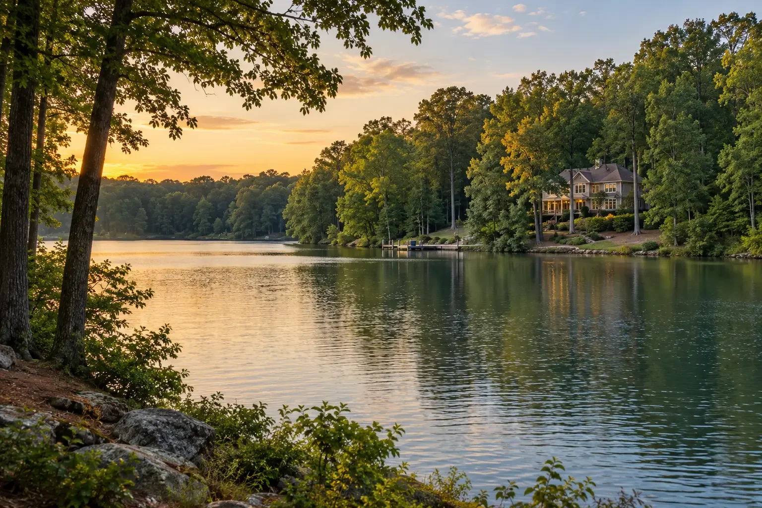Illustrative lakefront community surrounded by woods in Spotsylvania County, Virginia
