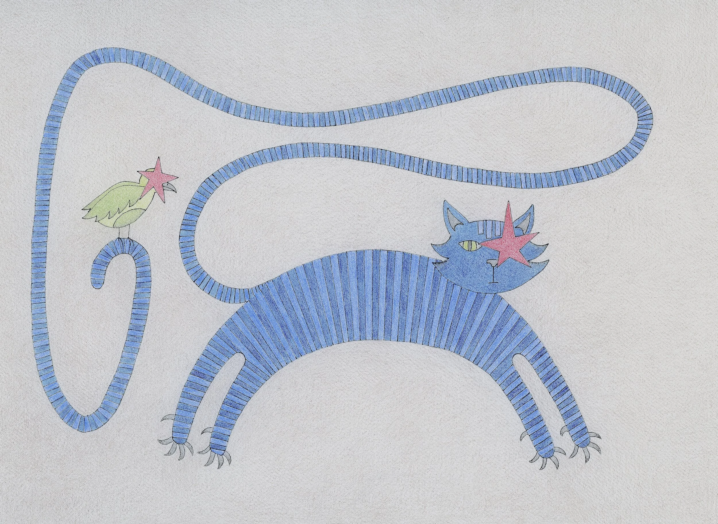 Cat and Bird, Green & Blue