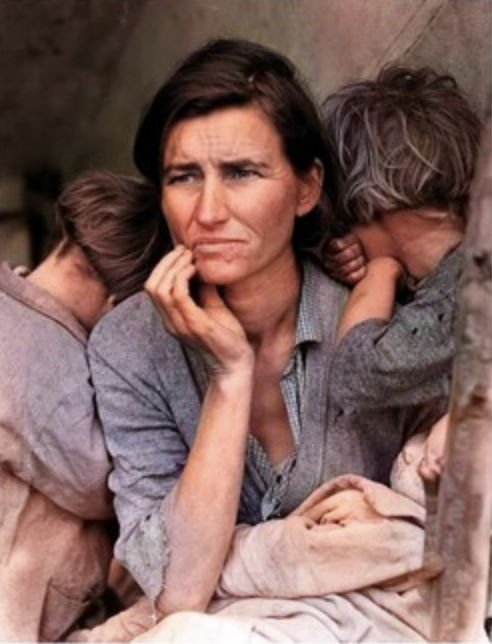 AI Colourisation of famous photo "Migrant Mother"