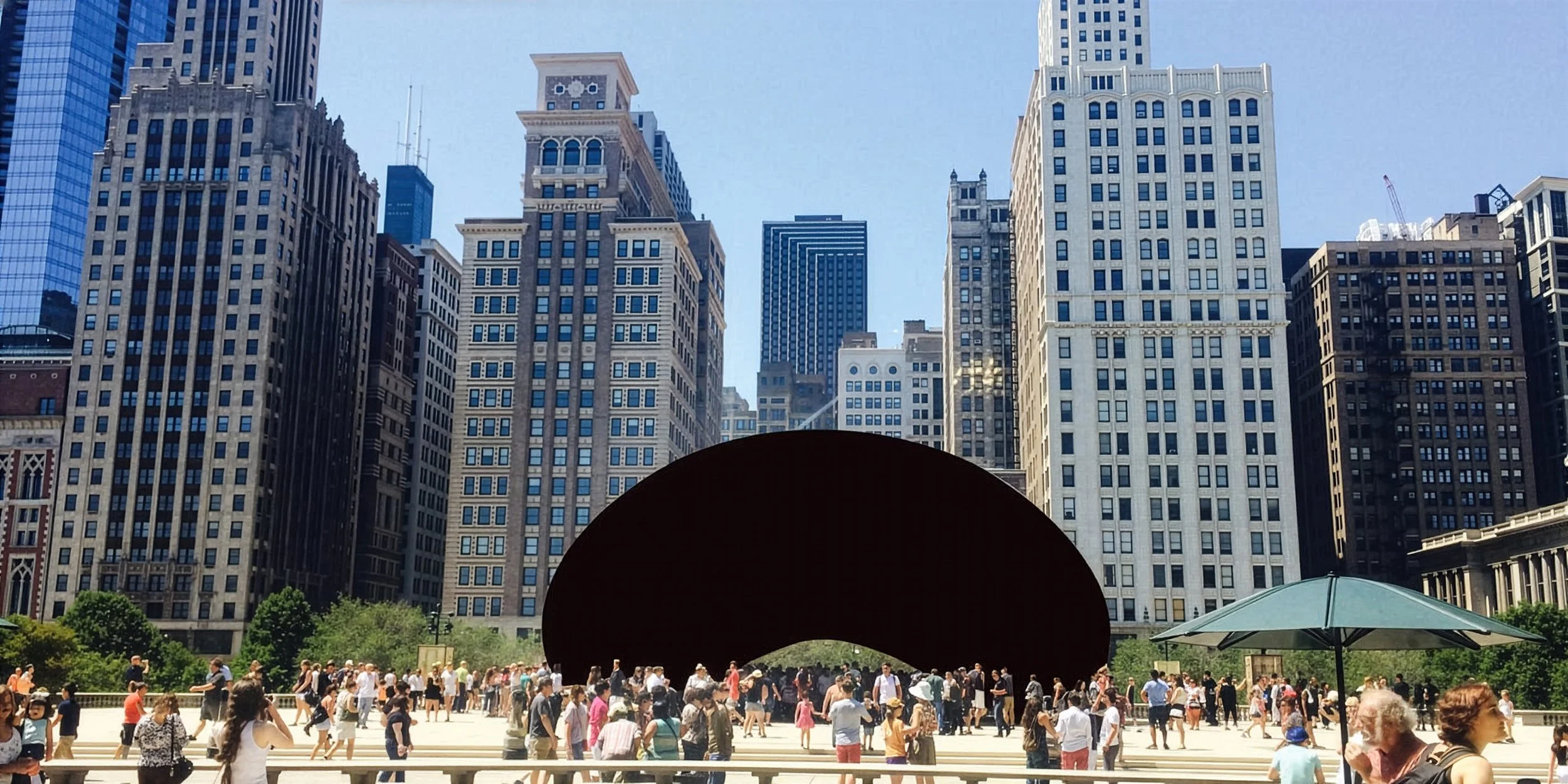 Anish Kapoor's Cloud Gate (“The Bean”), Chicago, imagined in Vantablack. Image originally published by Chiataglance.com; reproduced in Timeline (2016)