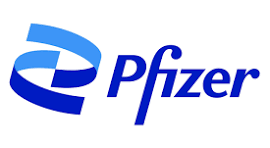 Pfizer logo in blue with stylized 'P' and 'f'