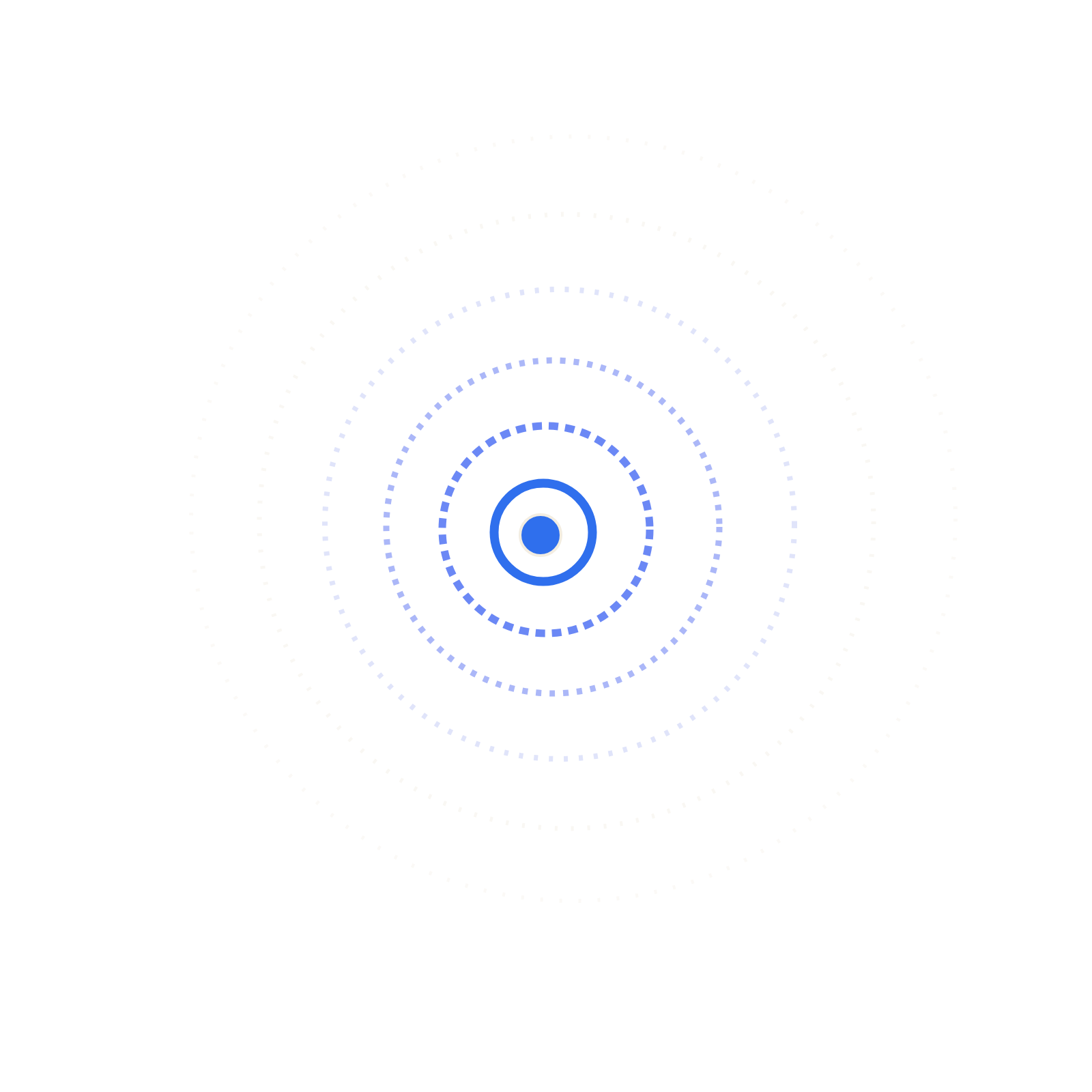 Light blue and white concentric circles on a black background, with faint blue lines connecting the center to outer circles.