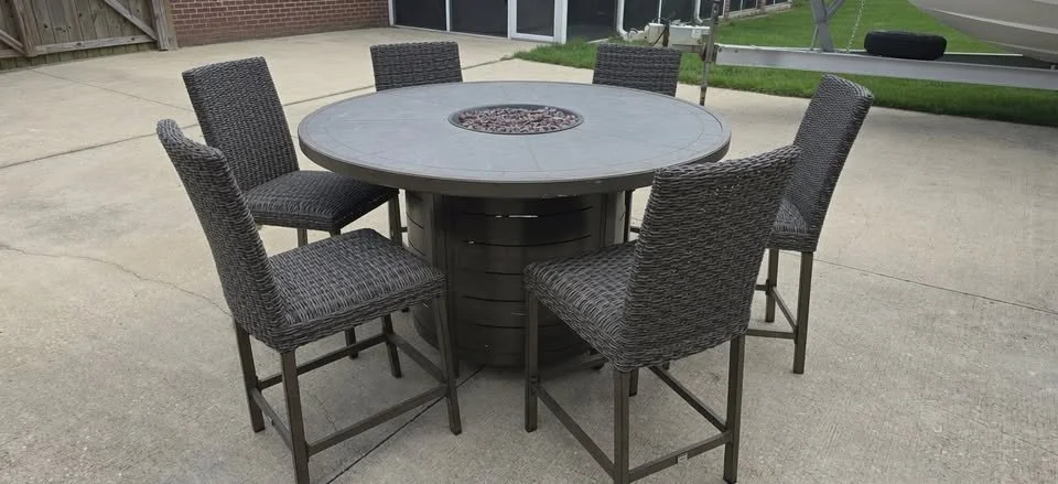 Agio McKinnon 7-Piece Fire Outdoor Dining Set (Unused)