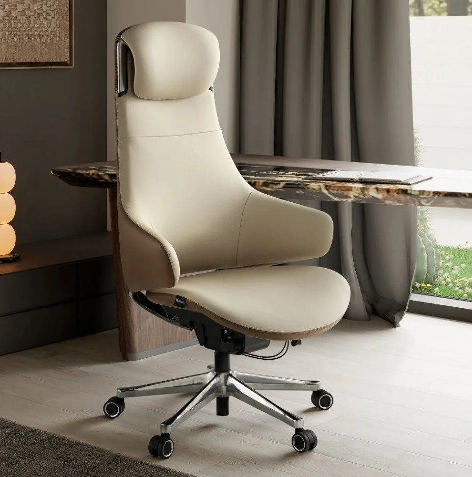 Eureka Serene Ella Luxury Executive Office Chair – Off-White Napa Leather Open Box / Like-New