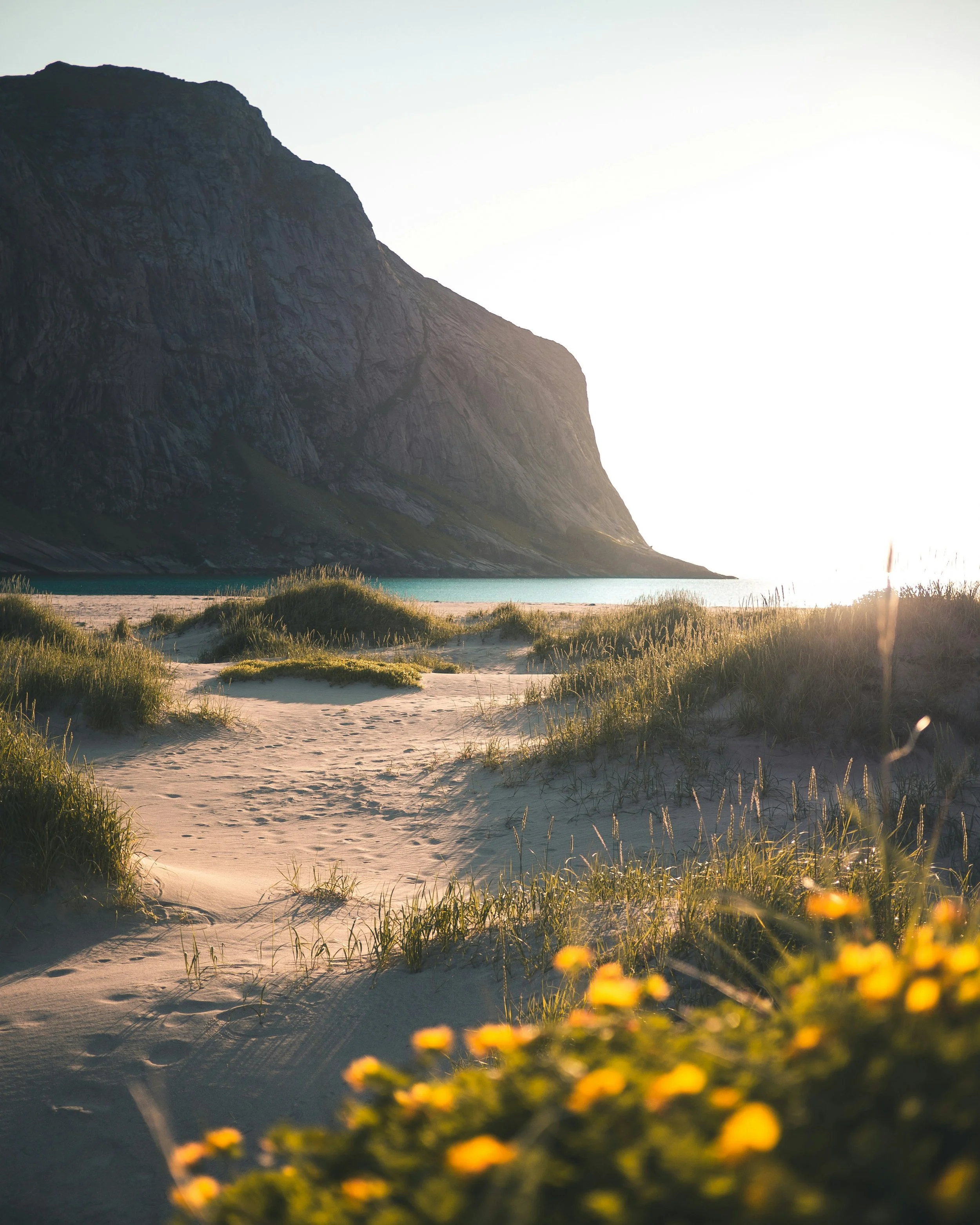 Midnight sun at Ringstad Sjohus, Northern Norway, Vesteralen, Arctic cozy cabin getaway.