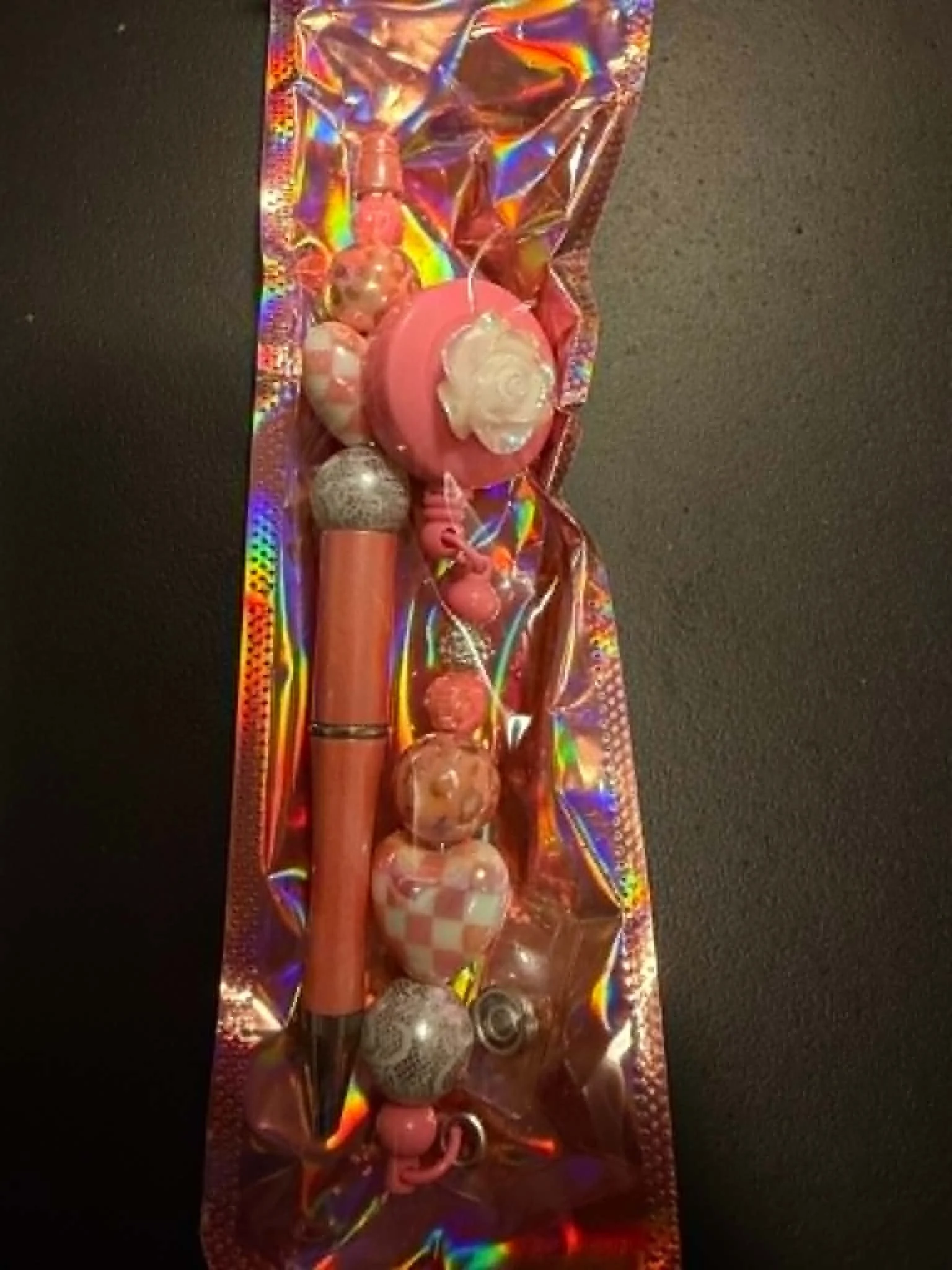 Charming Beaded Pink Pen with Floral Accent