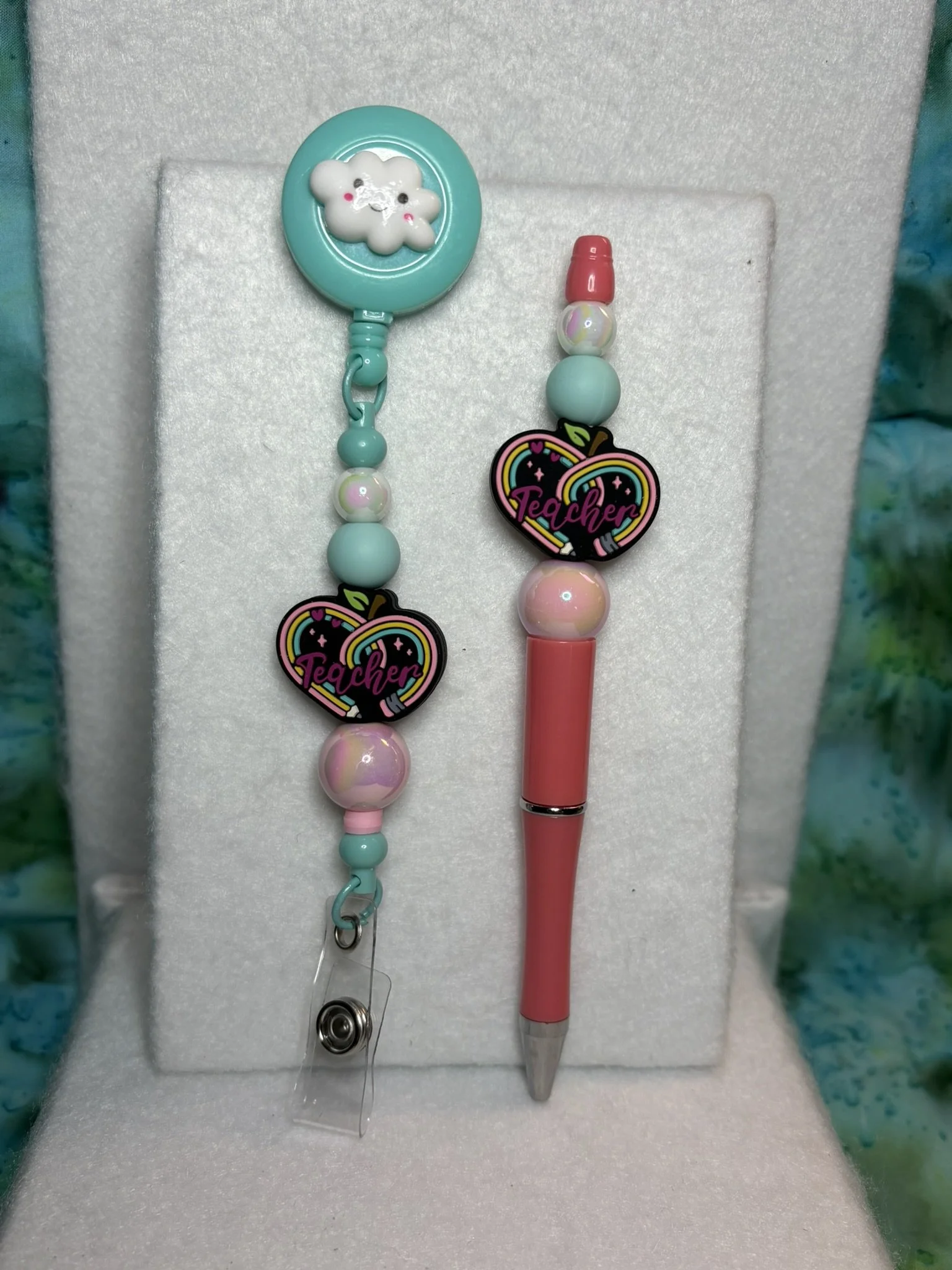 Rainbow Pencil Teacher Badge Reel and Pen Set