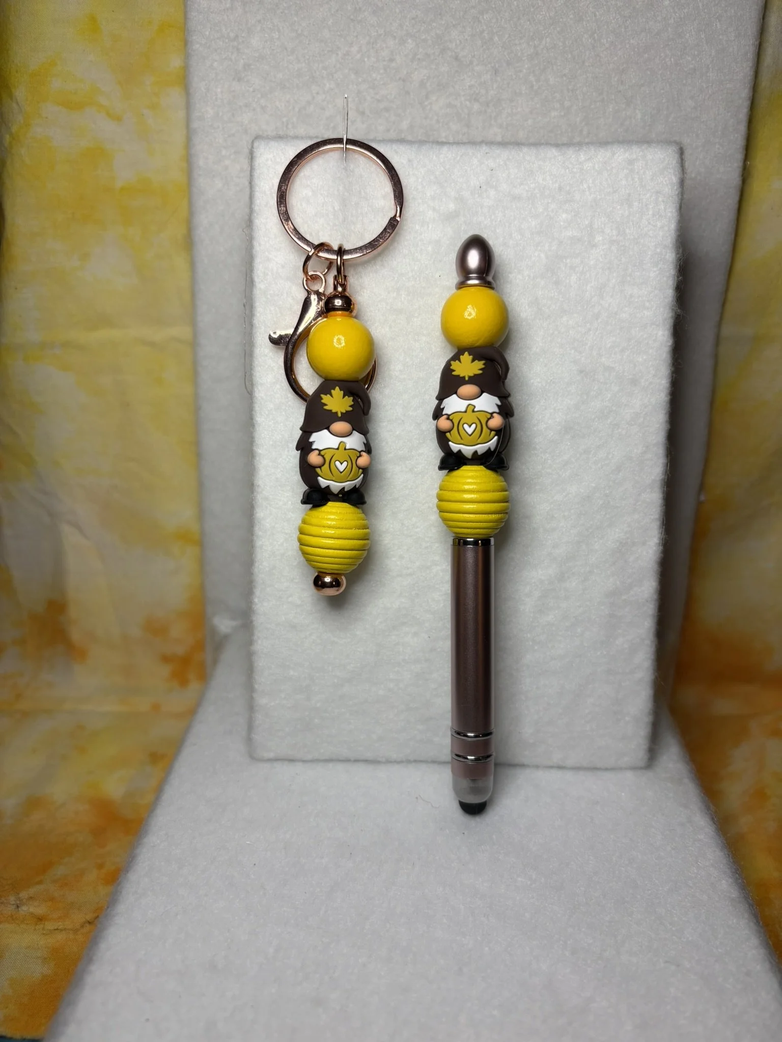Autumn Leaves Gnome Keychain & Stylus Duo