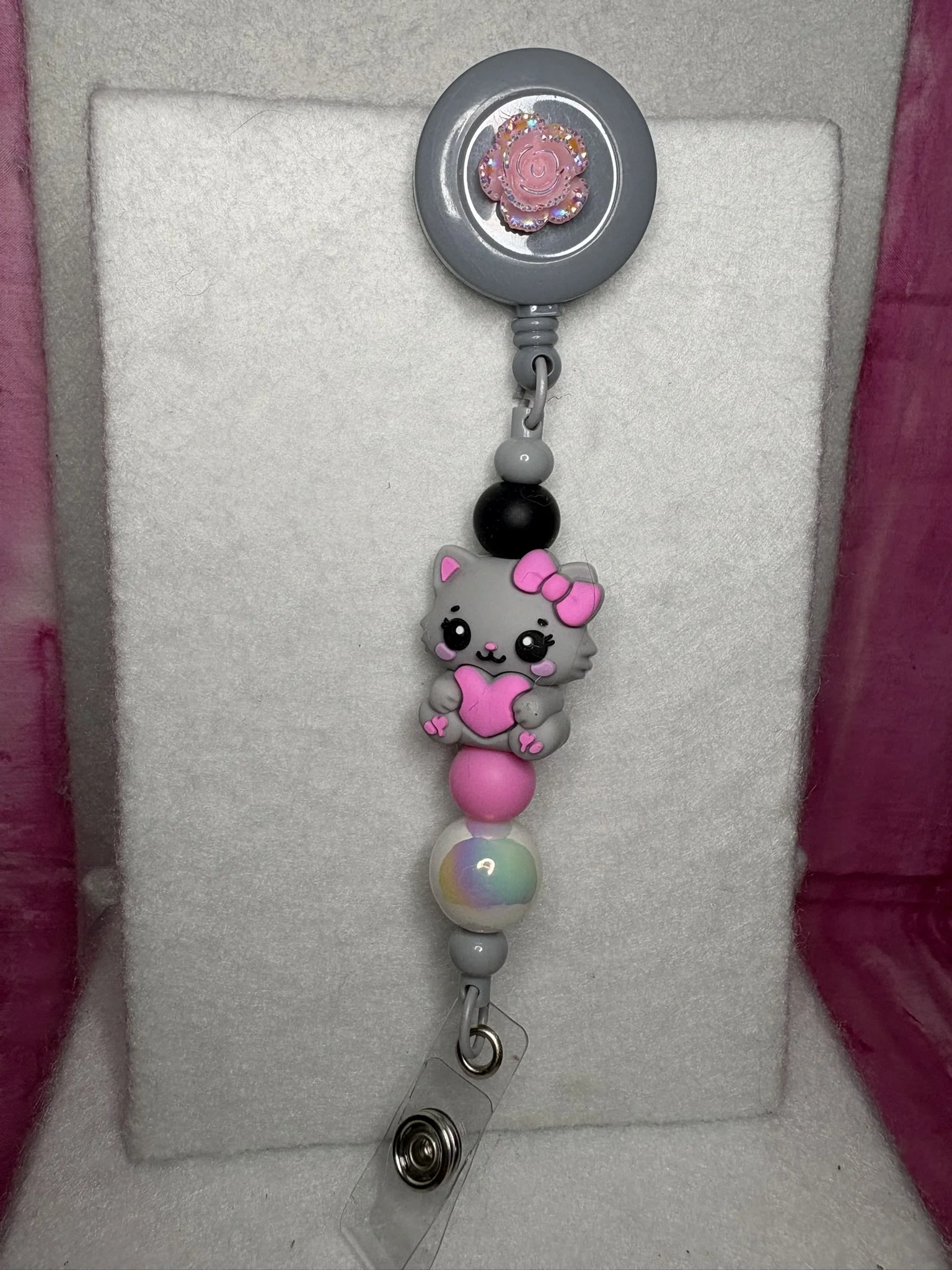 Meow-velous Grey Heart Badge Reel