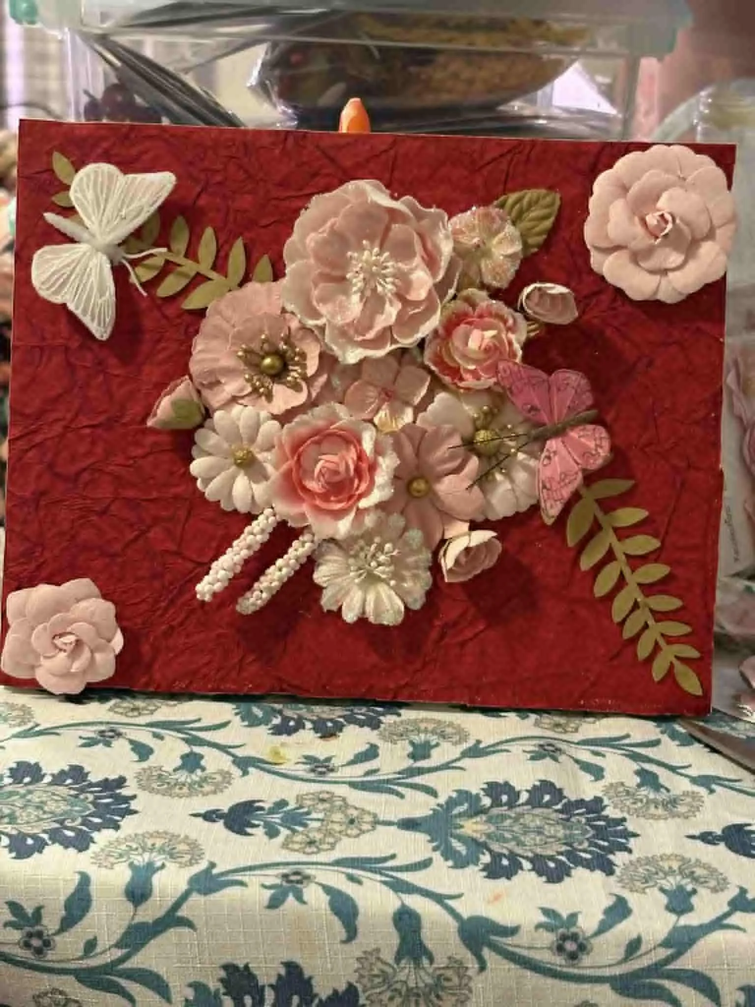 Crimson Romance & Butterfly Floral Plaque