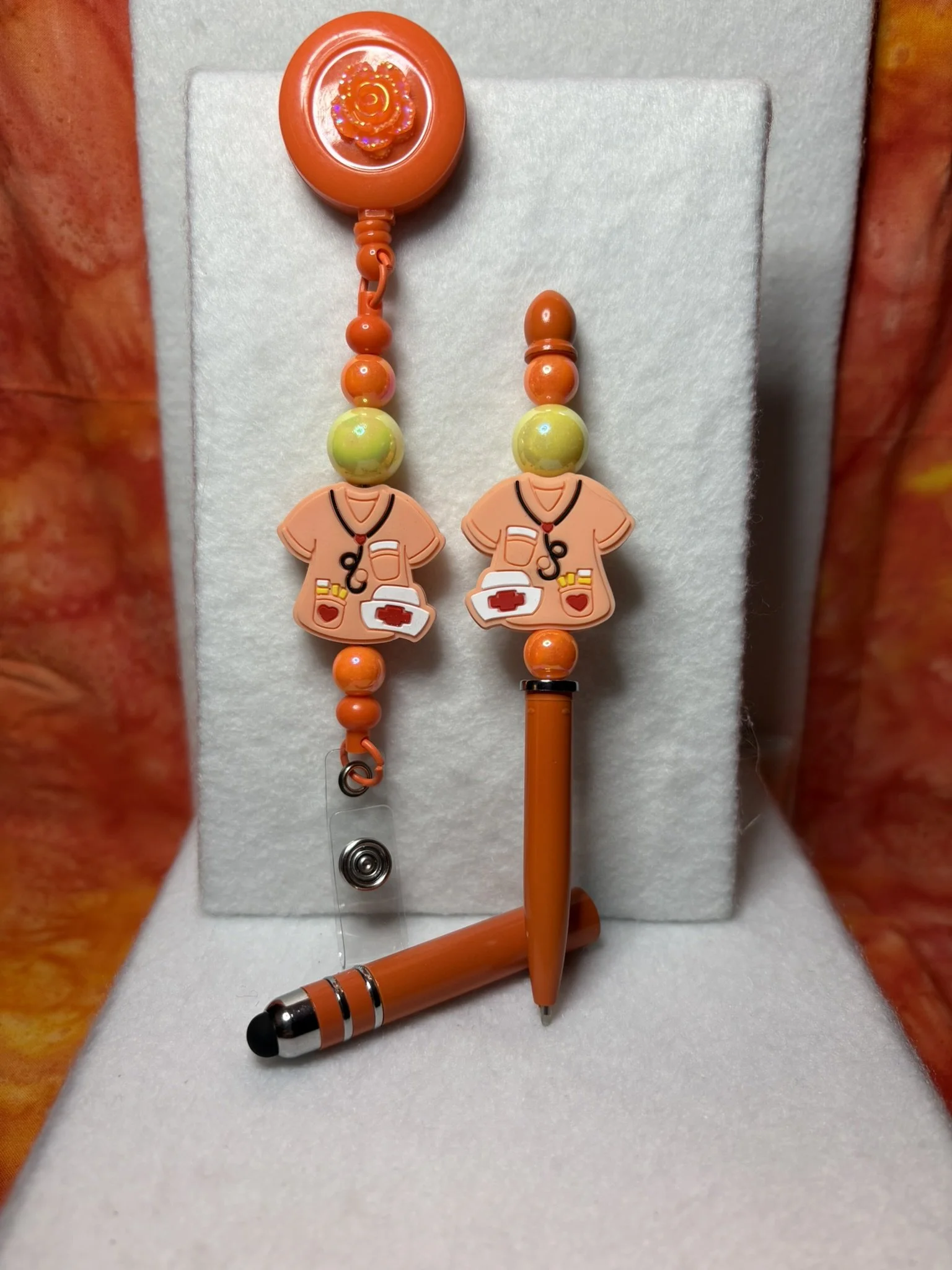 Orange Scrub Squad Badge Reel &  Stylus Pen Set
