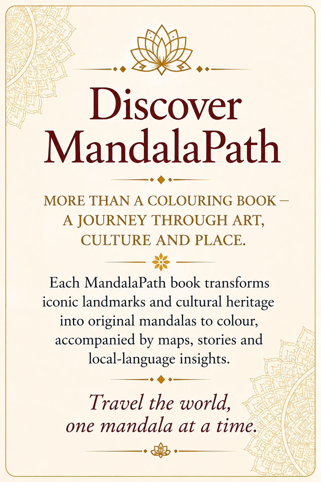 Discover MandalaPath introduction to a travel-inspired coloring journey through art, landmarks and culture