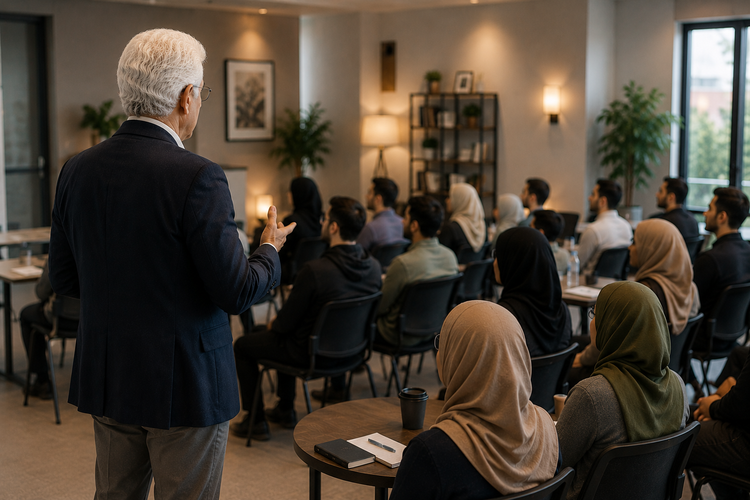 Ali Issa speaking to an audience, reflecting 35N’s work in leadership, teaching, mentoring, and meaningful conversation.