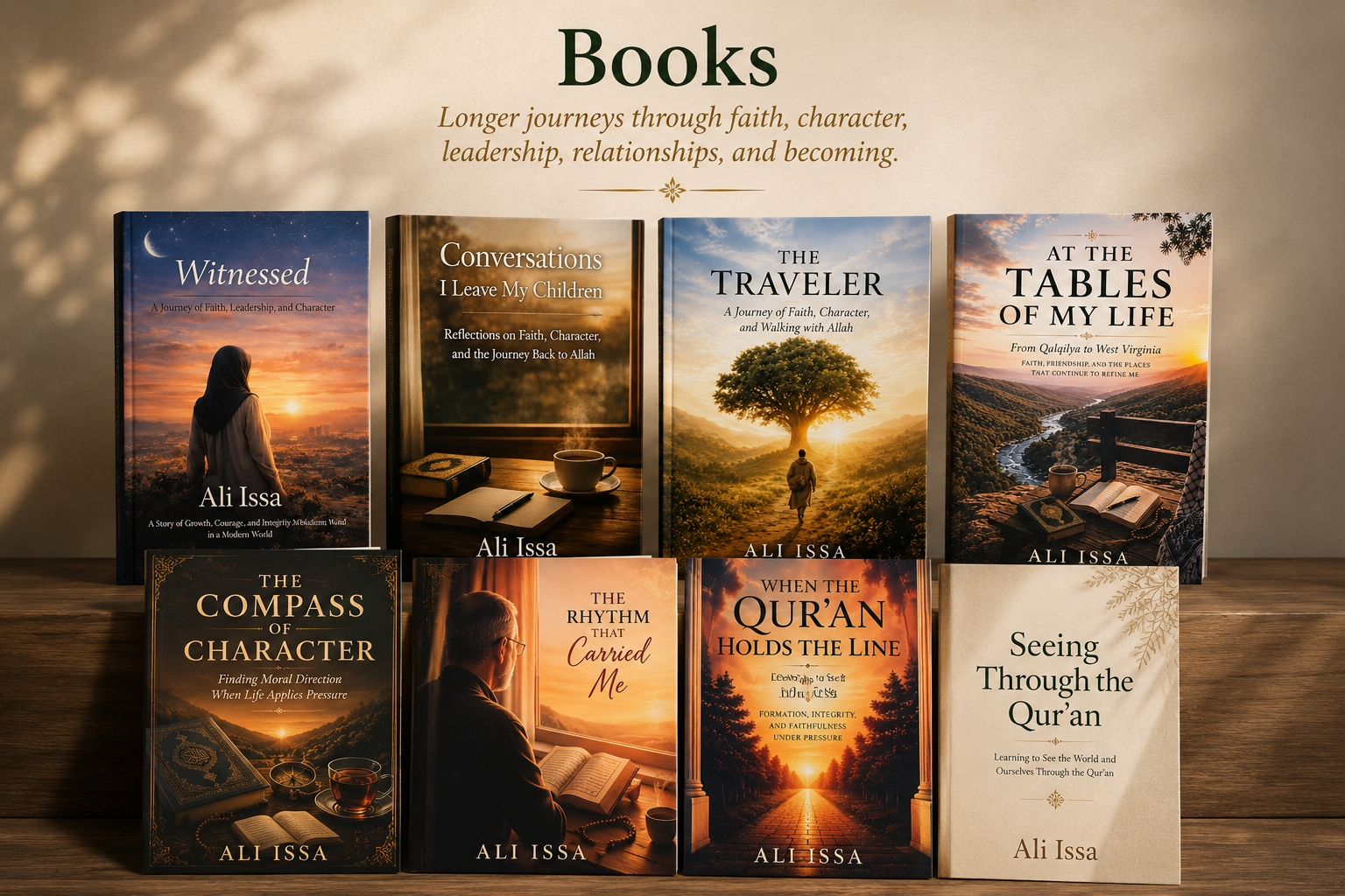 Collection of books by Ali Issa exploring faith, character, leadership, relationships, and the lifelong work of becoming.