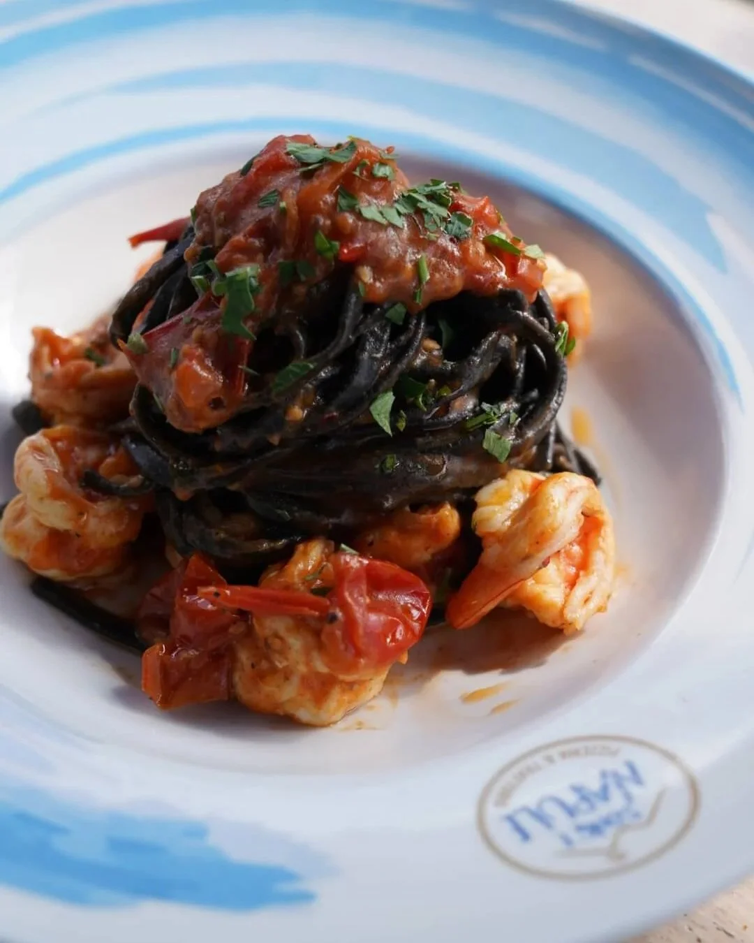 Linguine al Gamberi Pasta up close.