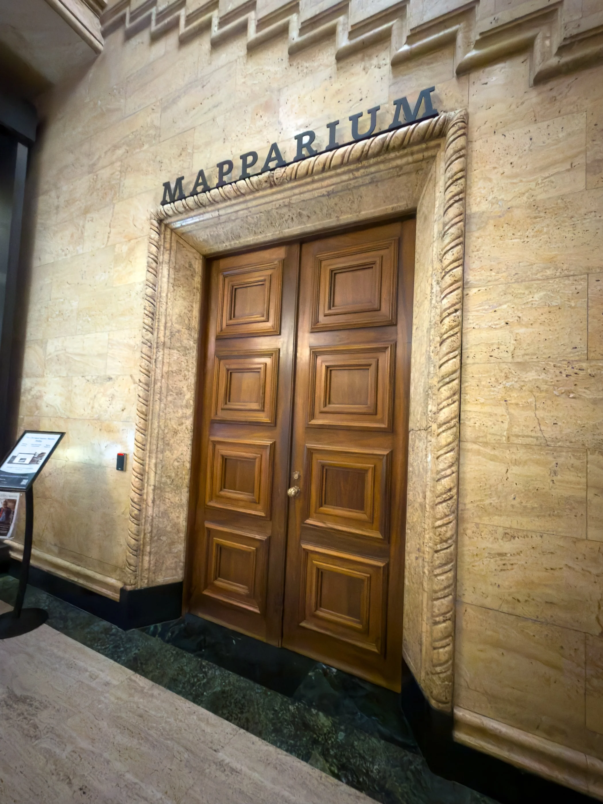 These wooden doors stand inside the lobby of the Christian Science Publishing House on Boston’s Christian Science Plaza. They lead into the Mapparium™ globe, part of the How Do You See the World?™ experience. On the other side is a thirty-foot staine