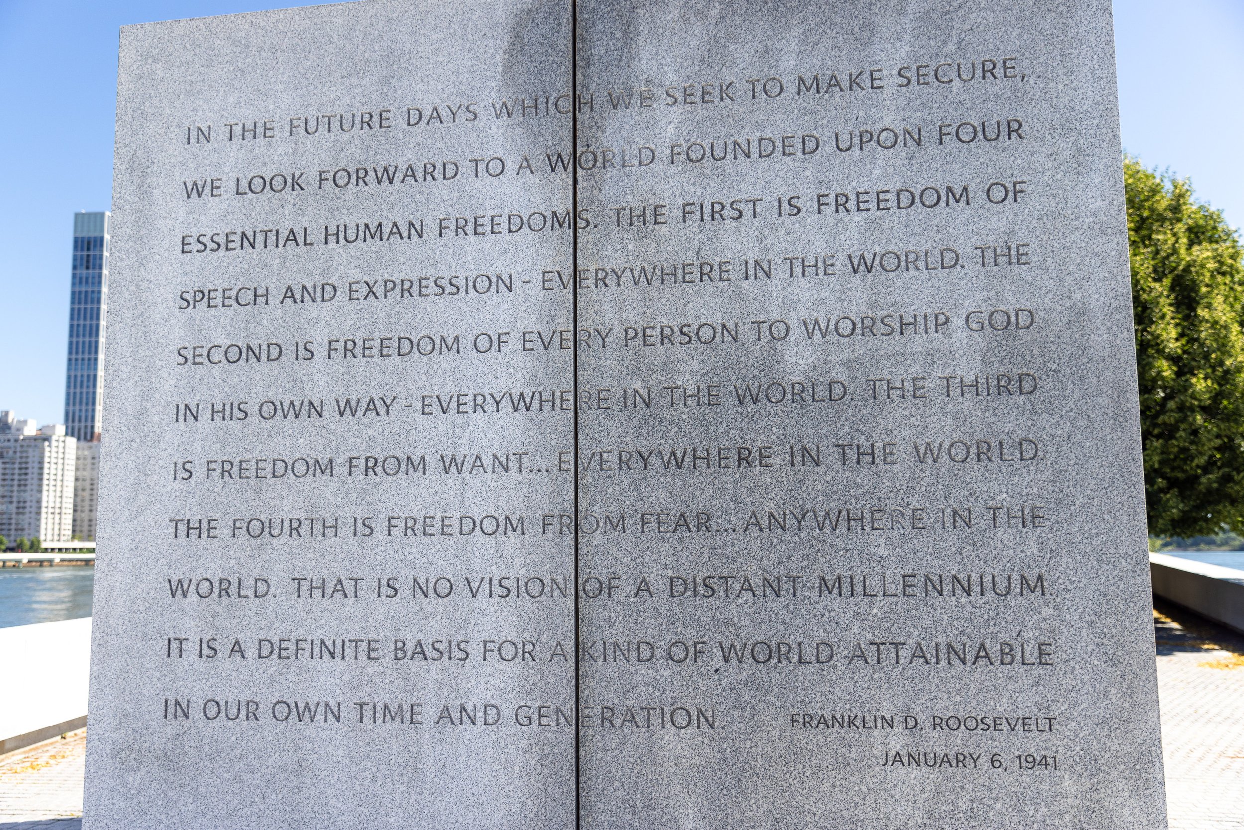 The words of Roosevelt’s 1941 Four Freedoms speech are carved into granite at the island’s southern end. Their setting adds another layer to an island long used for prisons, hospitals and other institutions separated from the rest of New York by wate