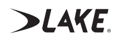 Close-up of part of a black and gray logo with the word 'LAKE' and a stylized wave design.