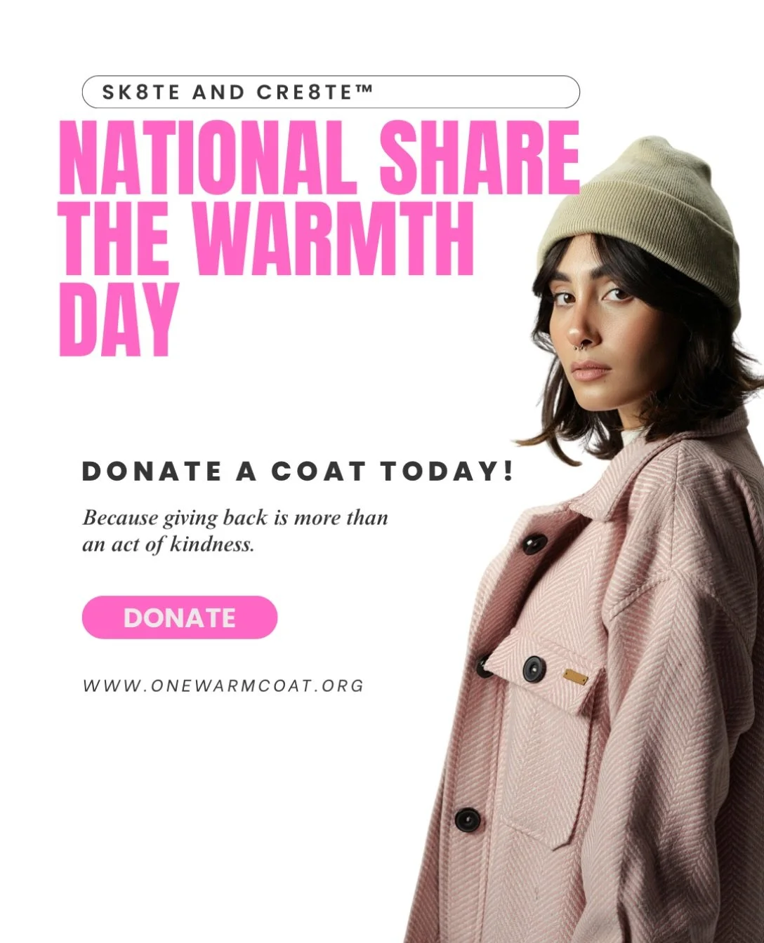 💕 NATIONAL SHARE THE WARMTH DAY 🧥

Are you ready to share a little warmth and make a BIG impact?

National Share the Warmth Day is a reminder that kindness doesn&rsquo;t cost a thing, but it can mean EVERYTHING to someone in need.

At Sk8te and Cre