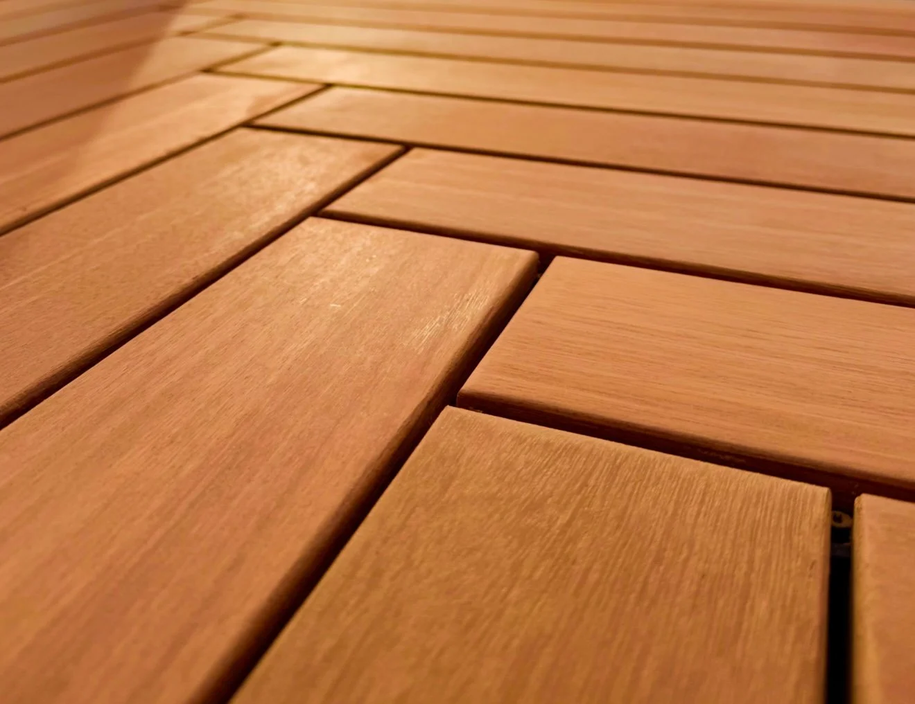 Mahogany herringbone corner with hidden clip fastening Block Island RI