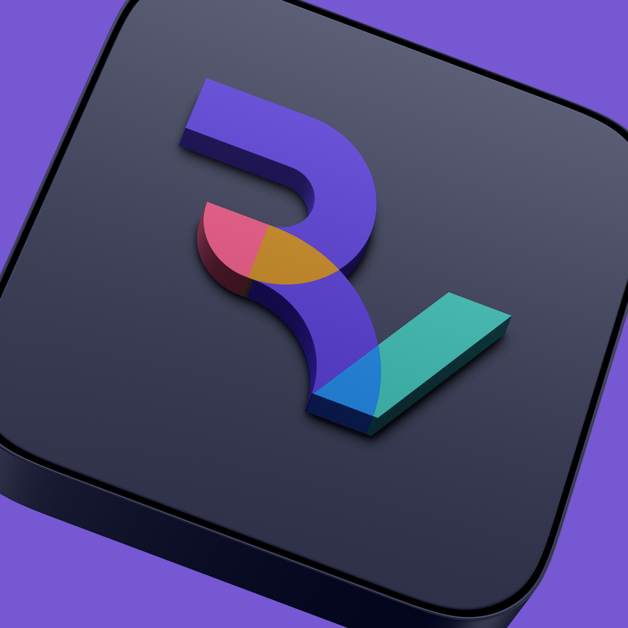 RV monogram logo depicted as 3D app icon