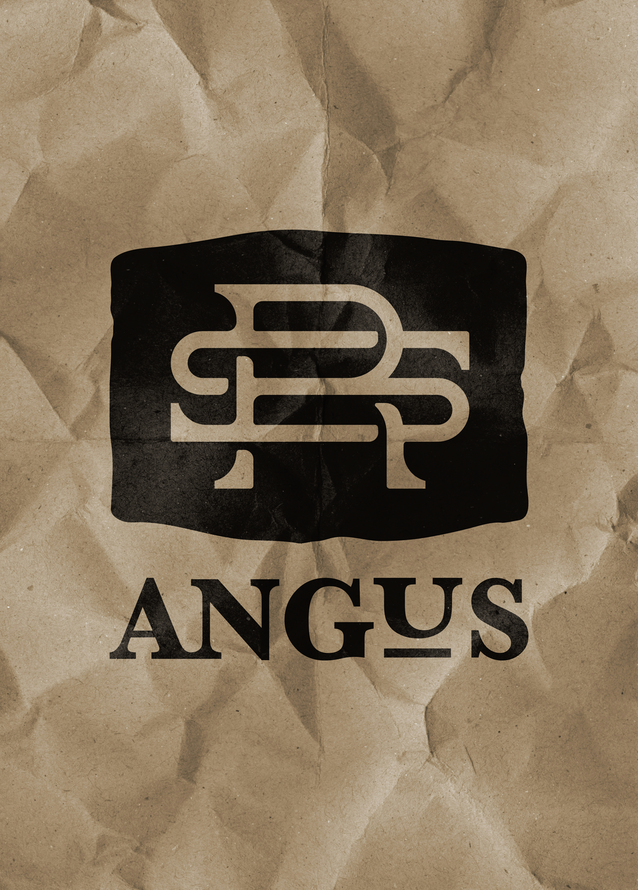 SR Angus badge and logo printed on textured butcher paper