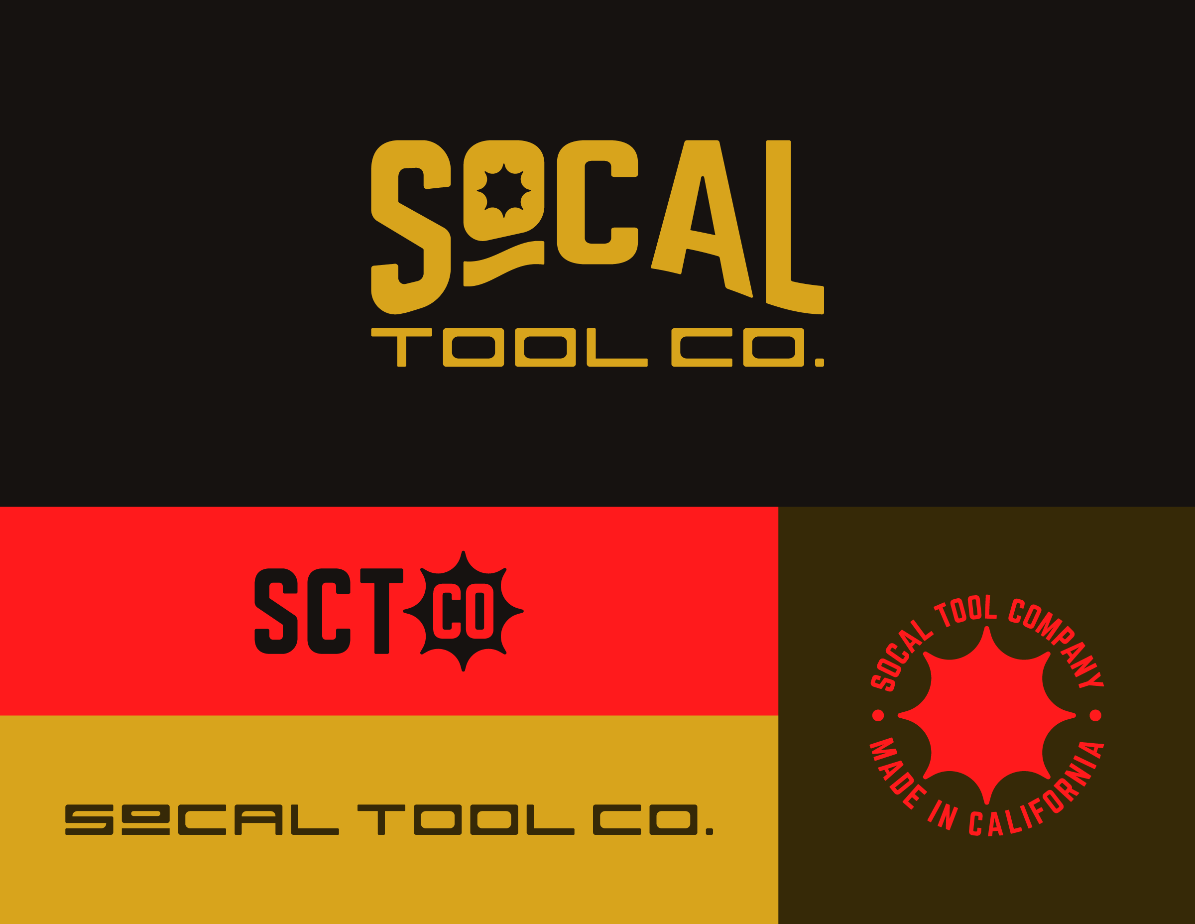 Image showing SoCal Tools logos in their various arrangements/layouts and brand colors