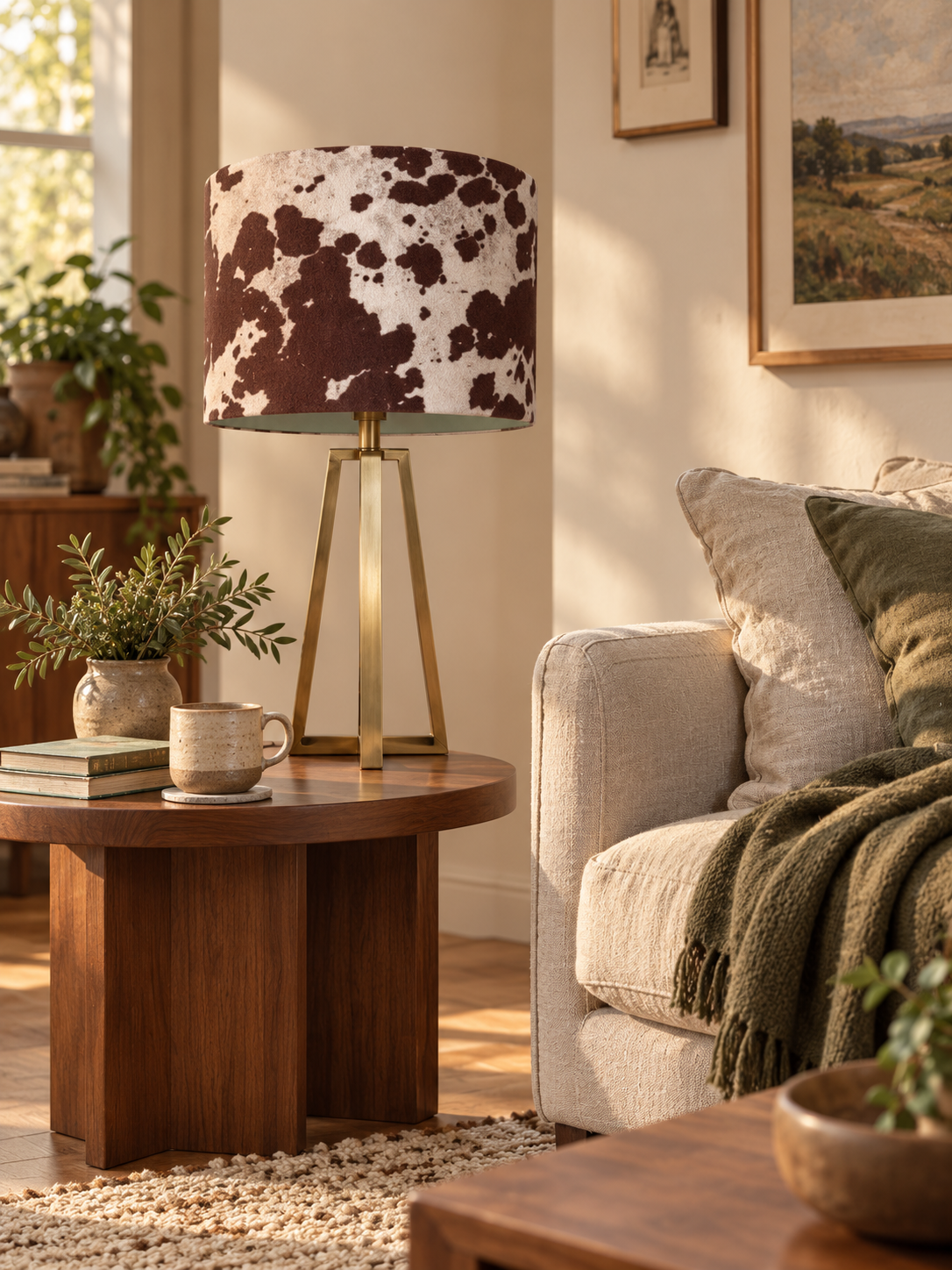 Cow-Print Lamp in a Cozy Living Room.png