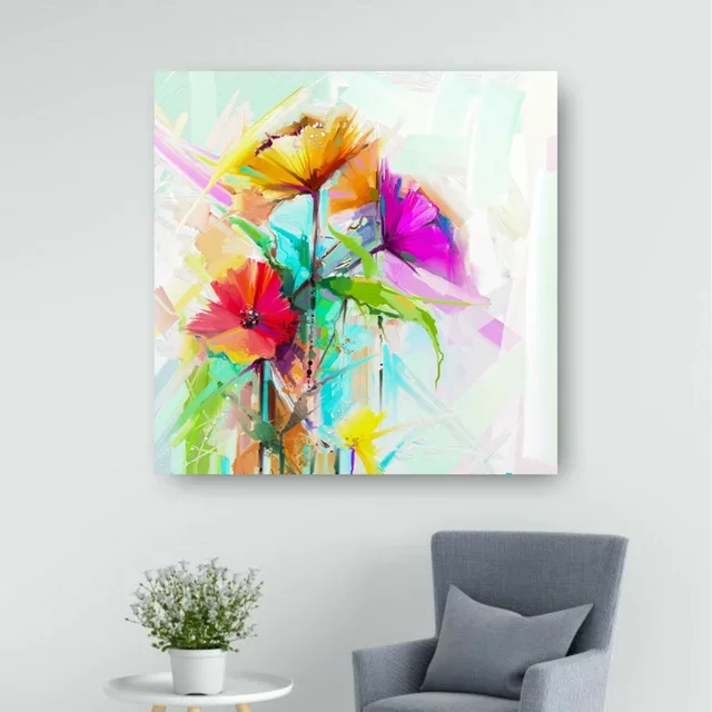 Minimal Vibrant Colourful Abstract Floral Art