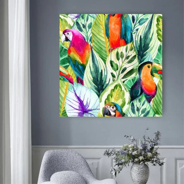 Still Life Floral Fauna Parrot Bird Abstract Modern Art A.webp